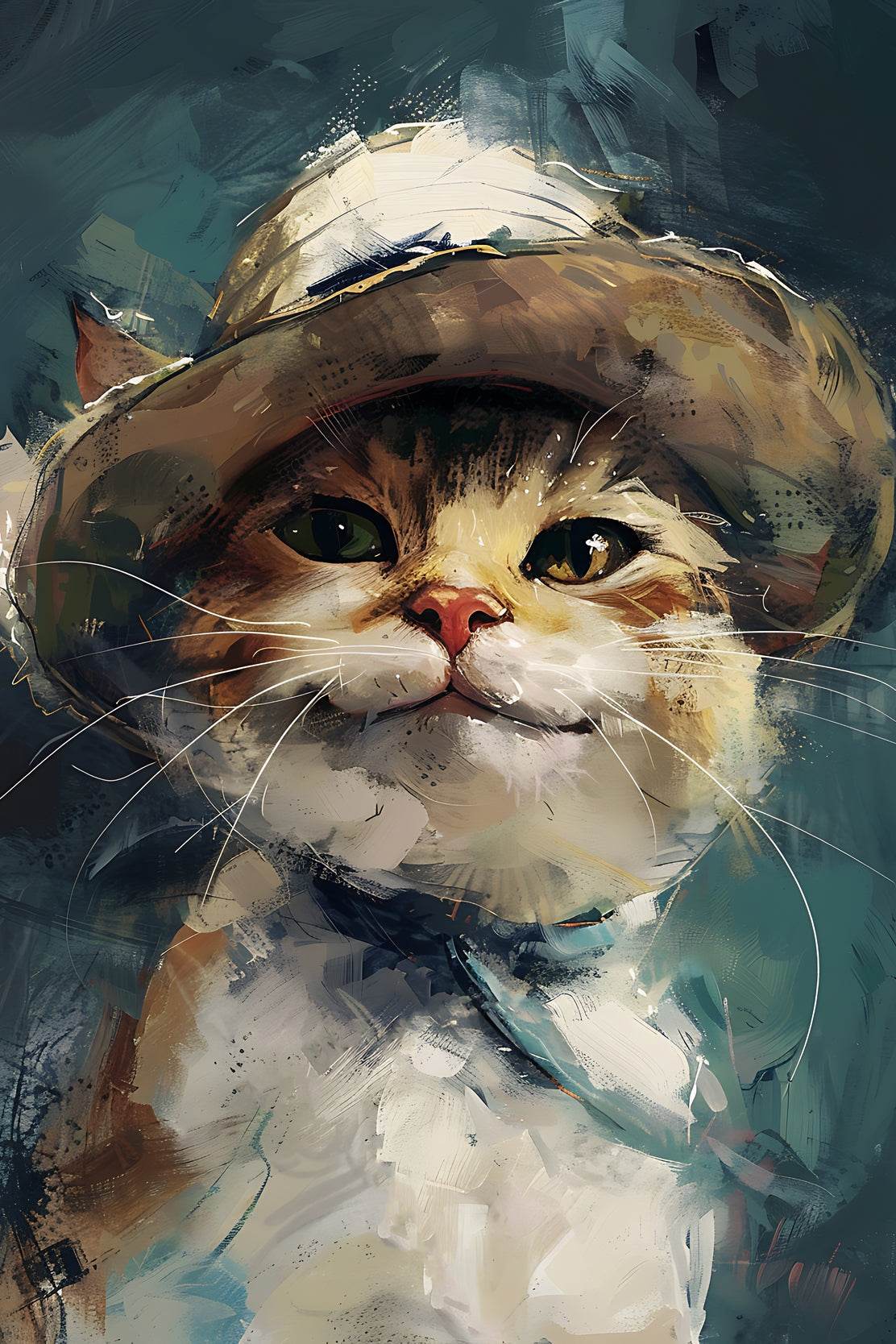 Smiling Kitten Wearing Hat Stroked Painting - beink online art store