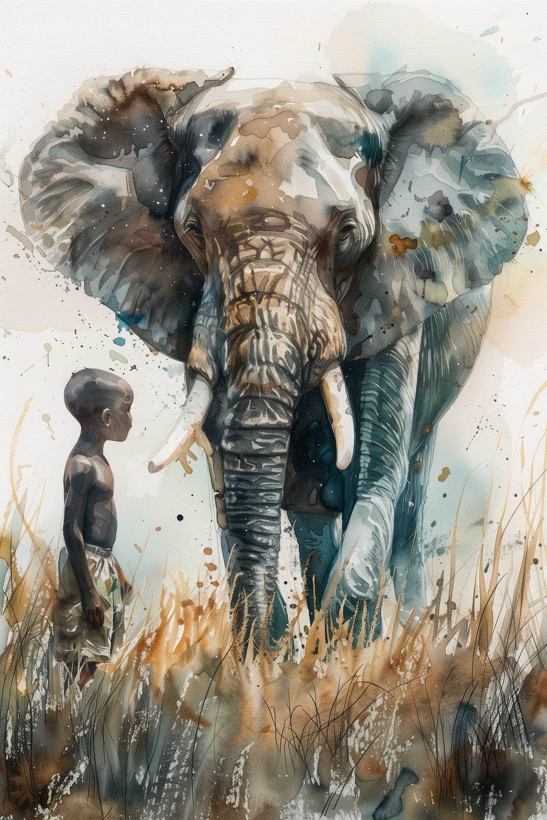 Painting of an Elephant With a Kid Wall Art - beink online art store