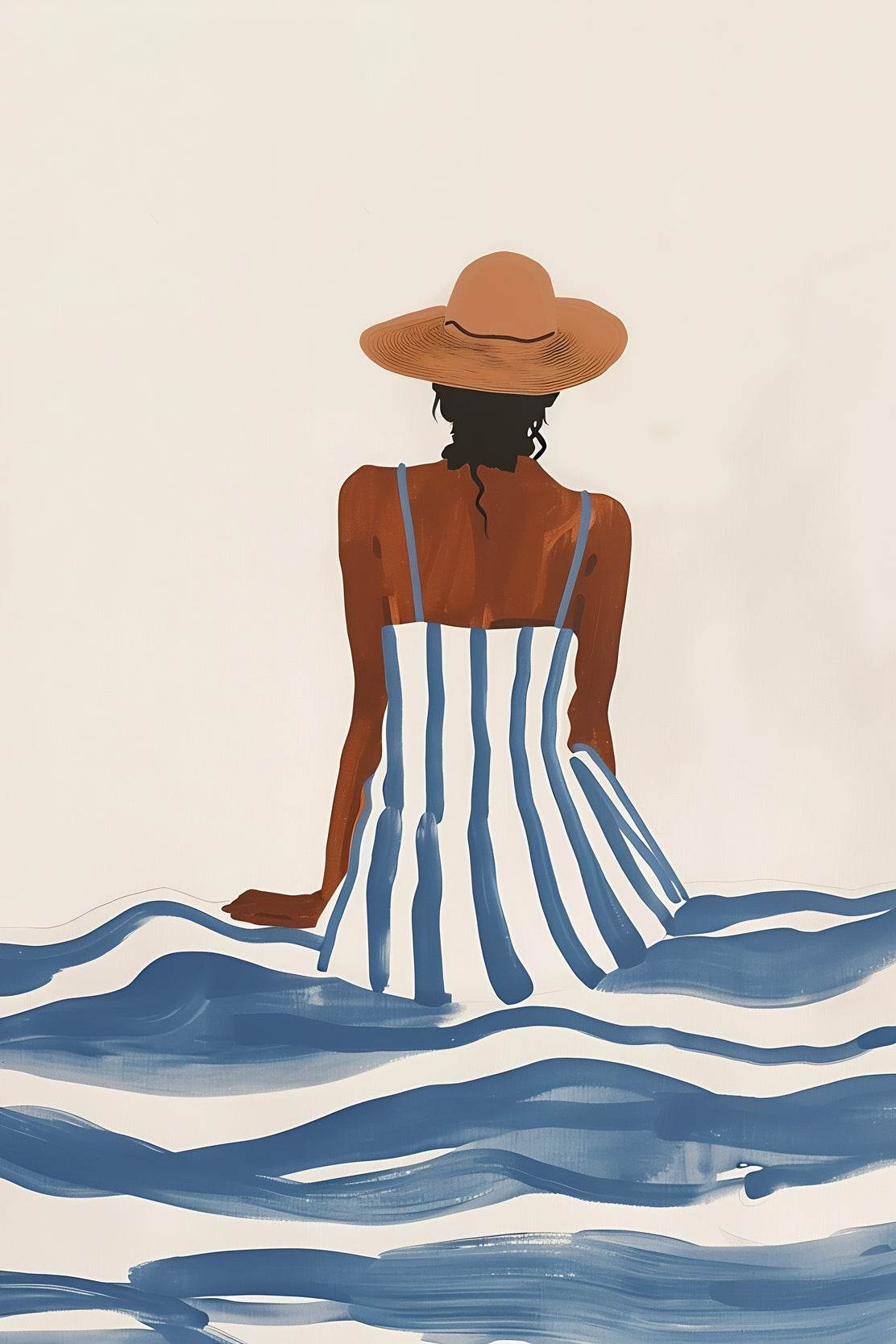 Women Sitting on a Beach Side - Beachside Tranquility Wall Art - beink online art store