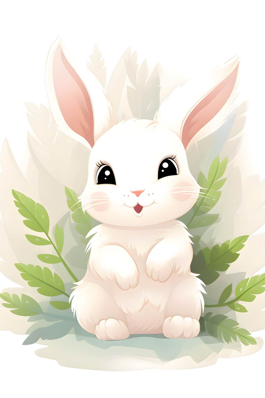Cute White Bunny Stroked Painting - beink online art store