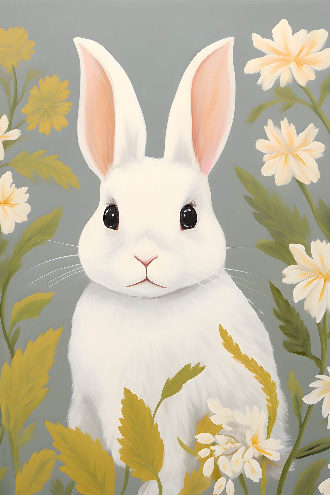 Shocked White Bunny Cartoon Painting - beink online art store