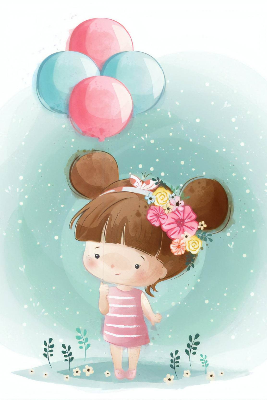 Cute Little Girl Holding Balloons - beink online art store