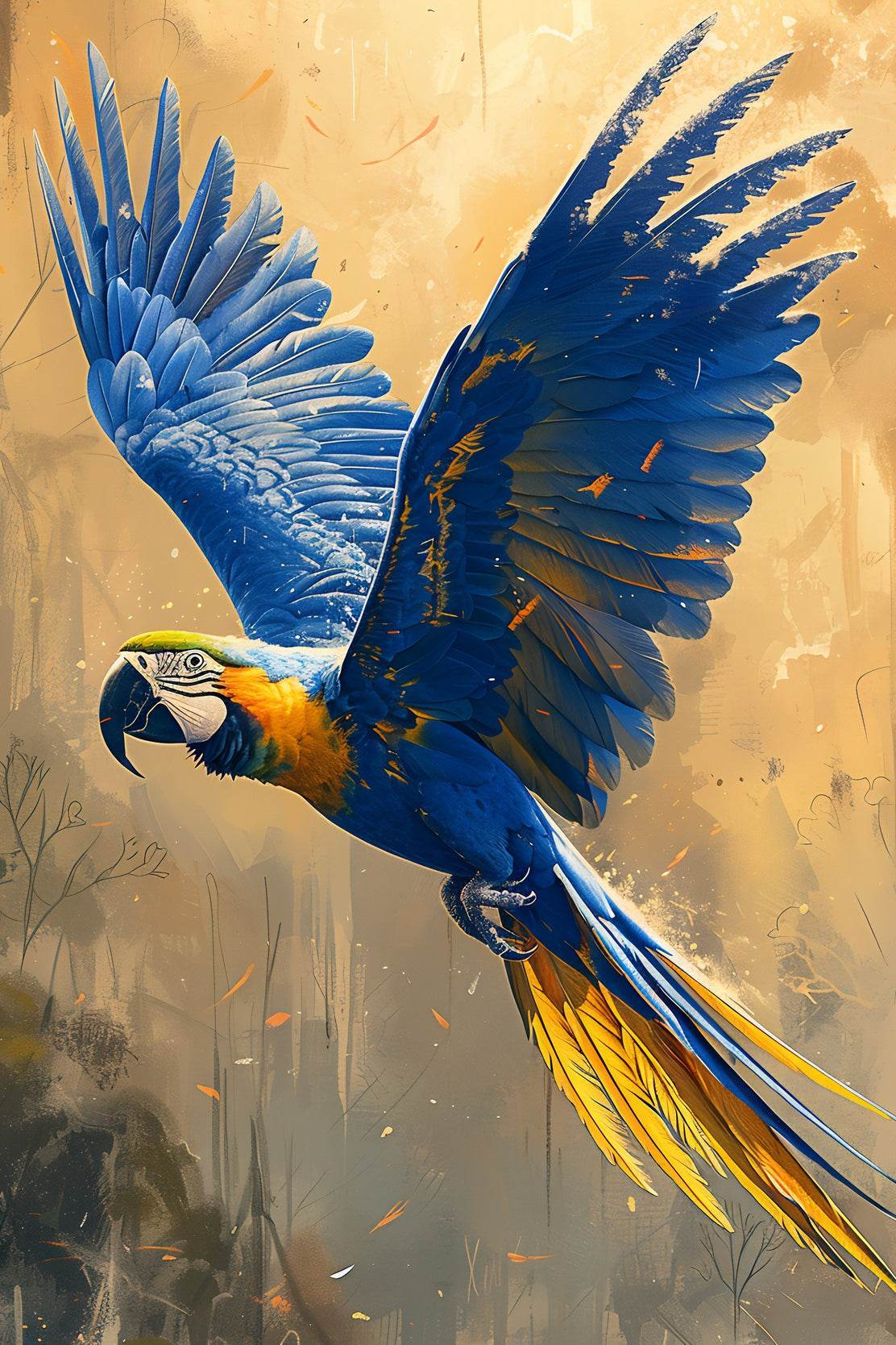 Painting of Blue Flying Macaw - beink online art store