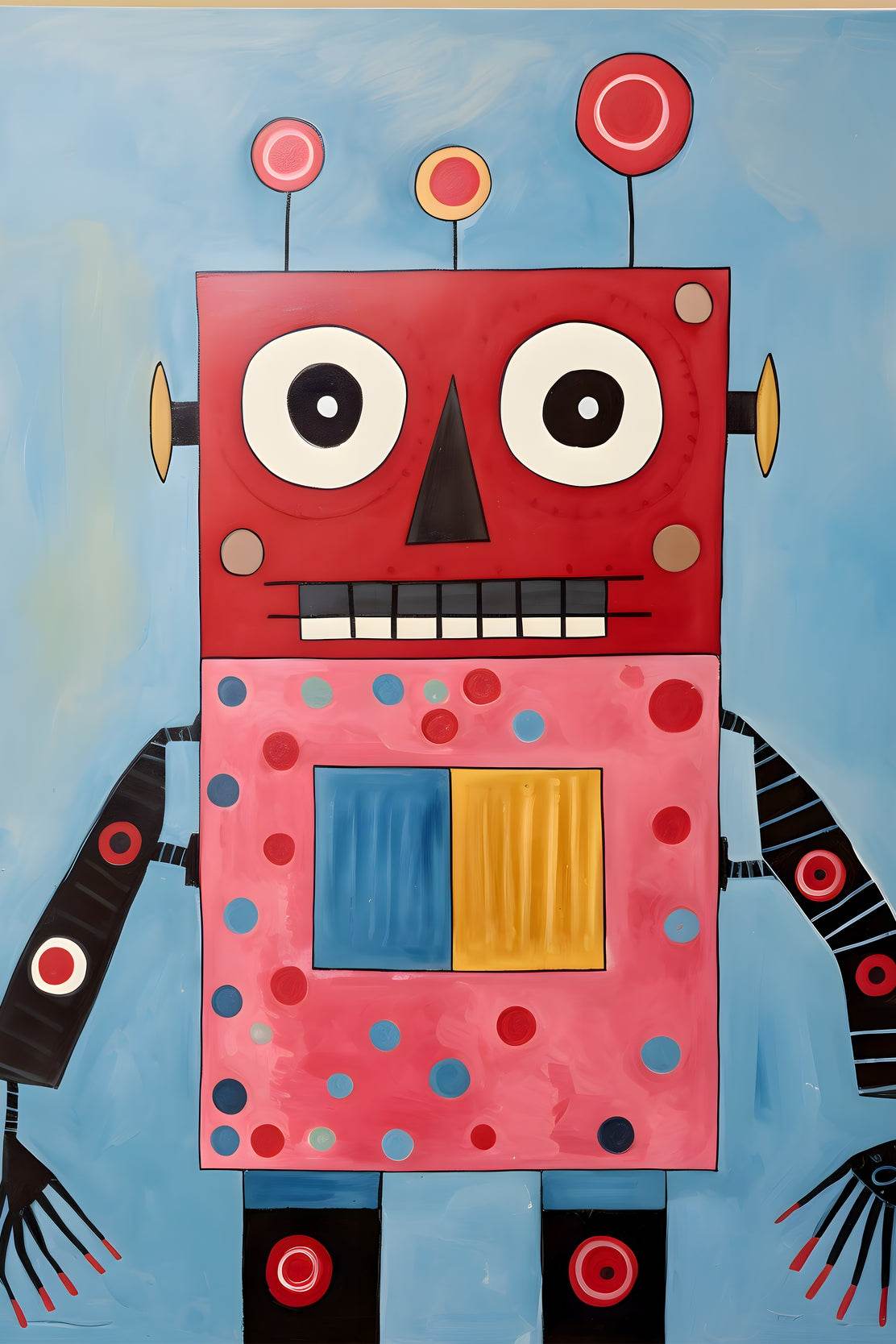 Painting of Red and Pink WaterColor Robot - beink online art store