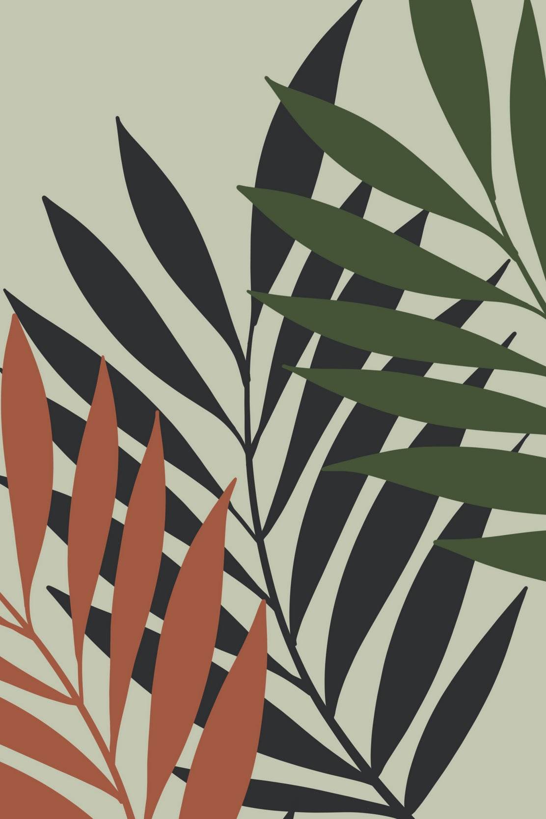 Abstract Leaves in Shades of Green Black and Rust - beink online art store