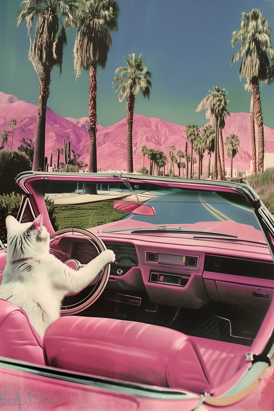 Cat Driving A Pink Car Wall Art - beink online art store