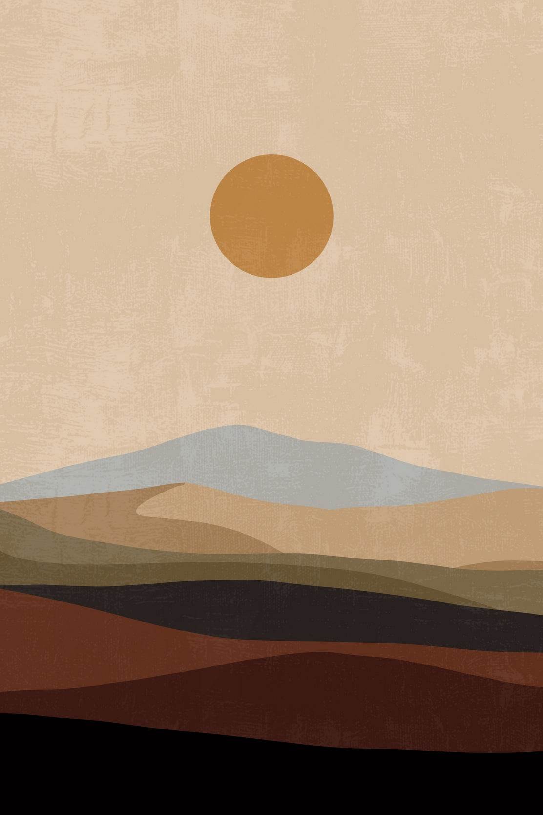 Landscape with a Large Sun and Layered Hills ArtWork - beink online art store