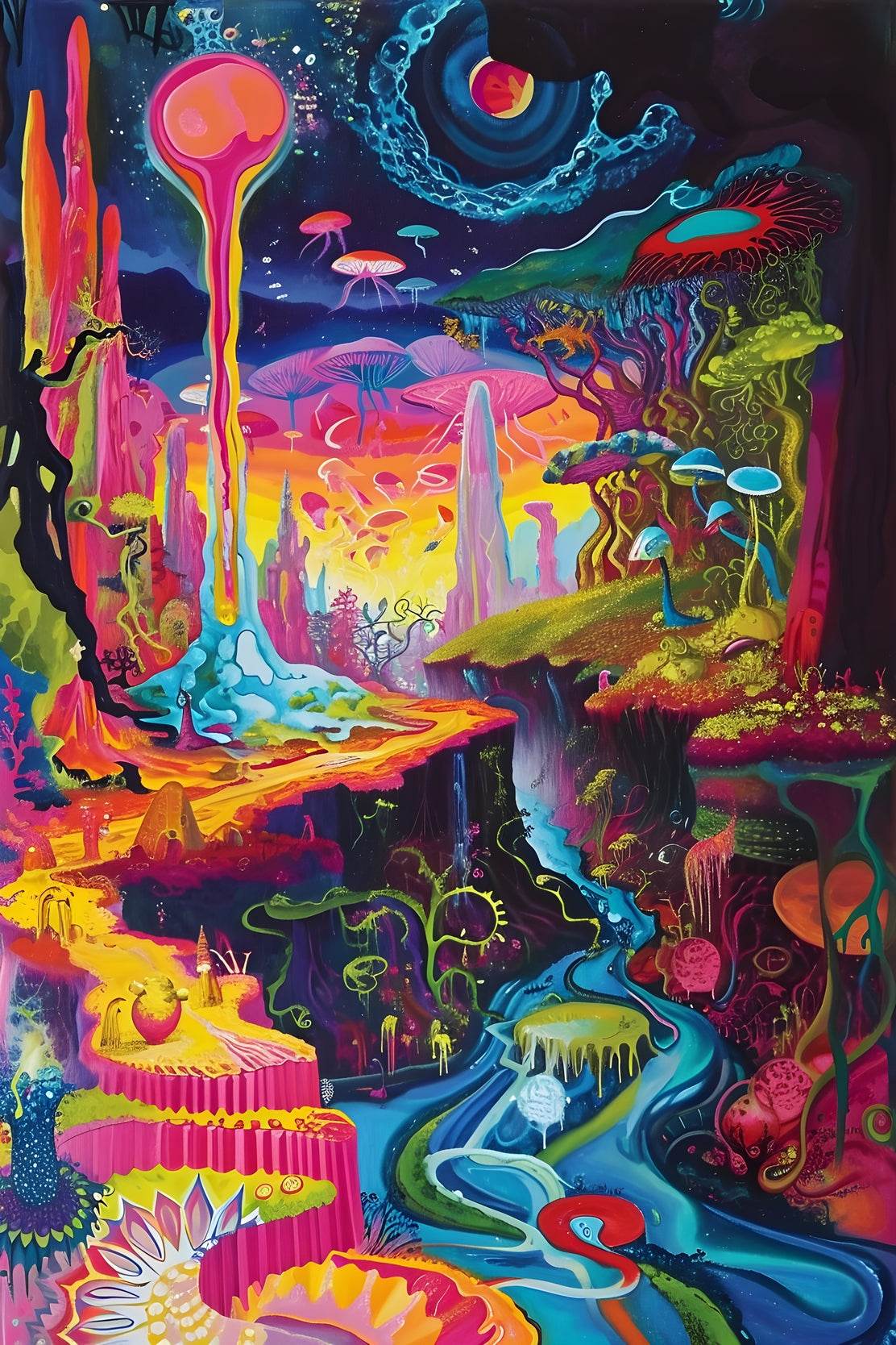 Imaginary Planet Colorful Forest With River Wall Art - beink online art store