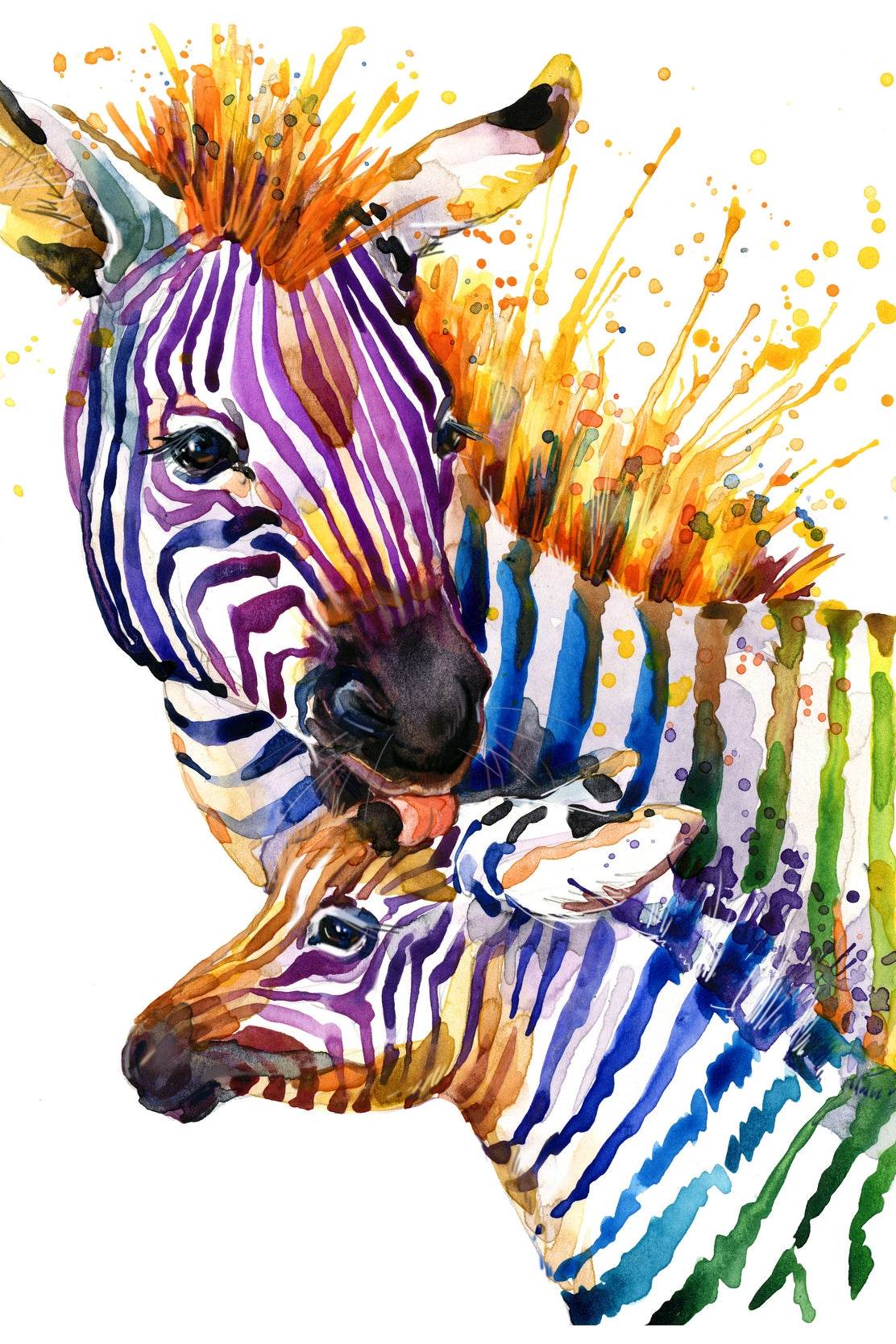 Watercolor Painting of Zebra and Foal - beink online art store