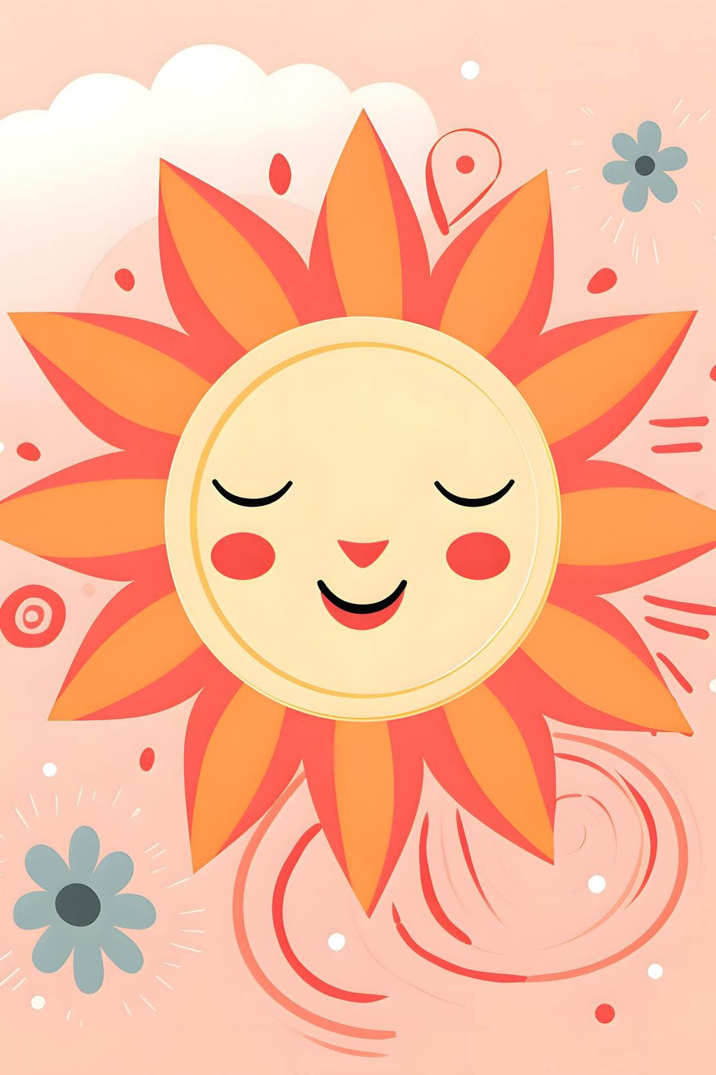 Painting of Shy Sun With Cloudy Background - beink online art store