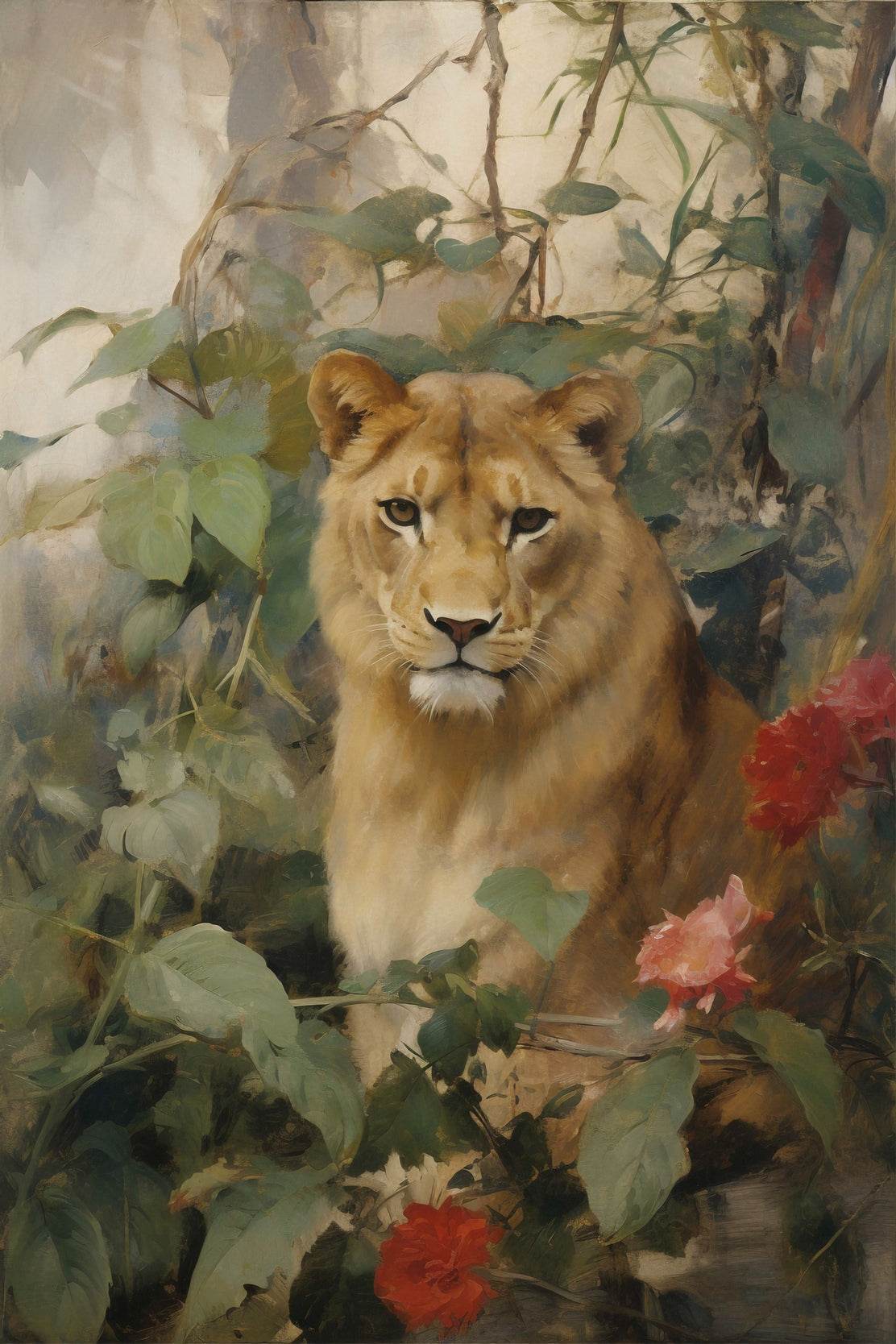 Painting of Lioness Animal Wall Art - beink online art store