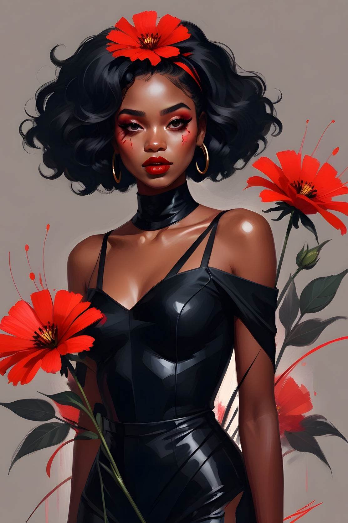 Floral Elegance Bold Beauty in Black and Red Wall Art - beink online art store