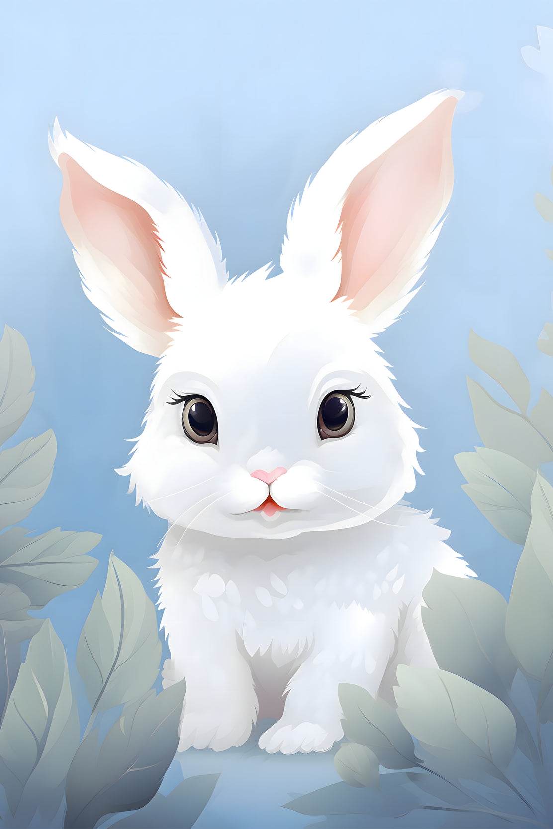 Cute Whit Little Cartoon Bunny Watercolor Painting - beink online art store