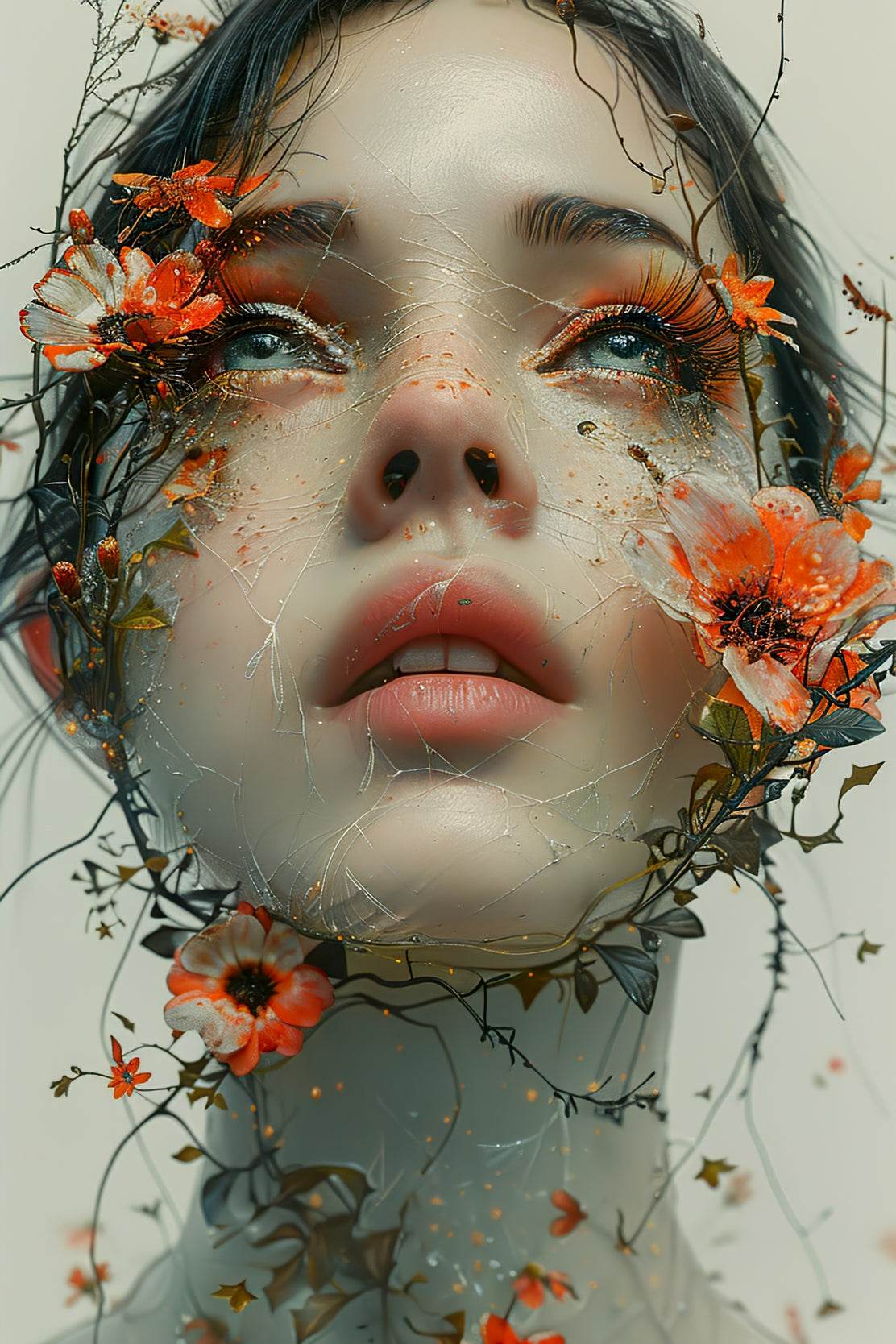 Women With Flowers on Face Digital Art - beink online art store