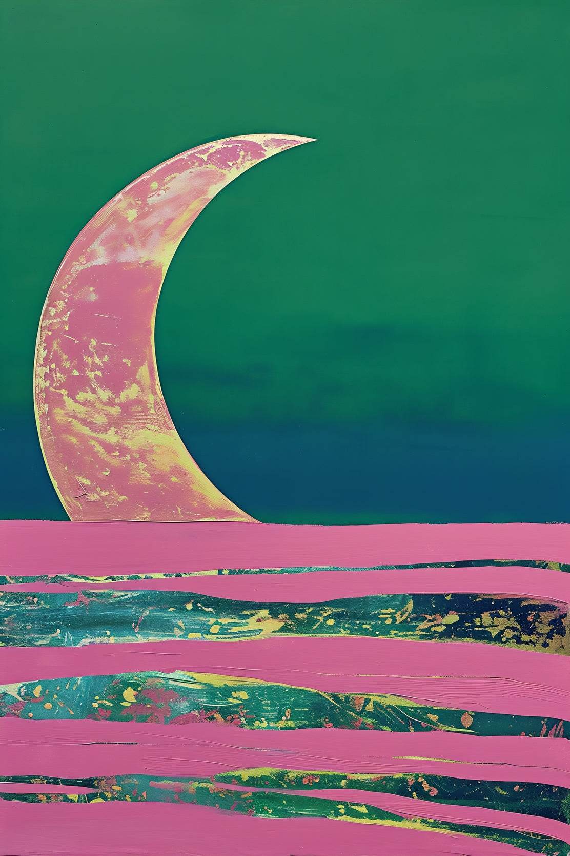 Moon Painting With Green Background Wall Art - beink online art store