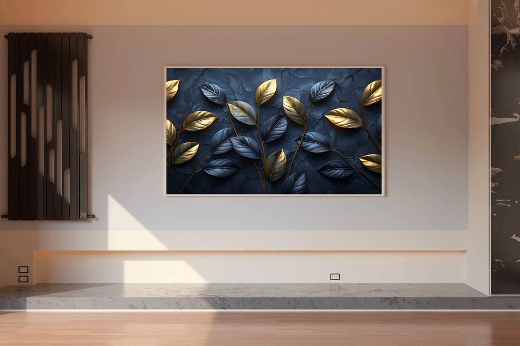 Classy Golden and Blue 3d Leaves Abstract Wall Art - beink online art store