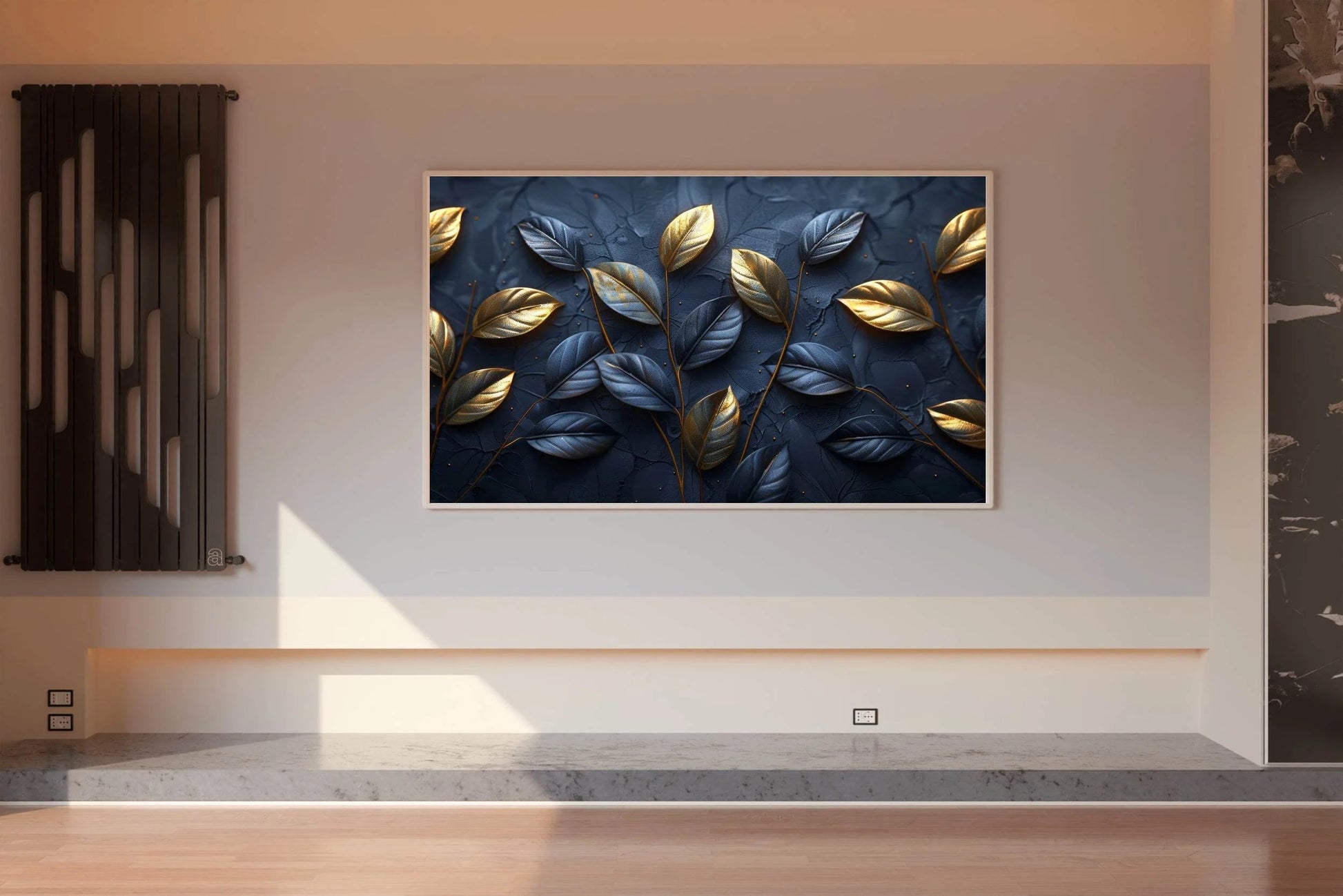 Classy Golden and Blue 3d Leaves Abstract Wall Art - beink online art store