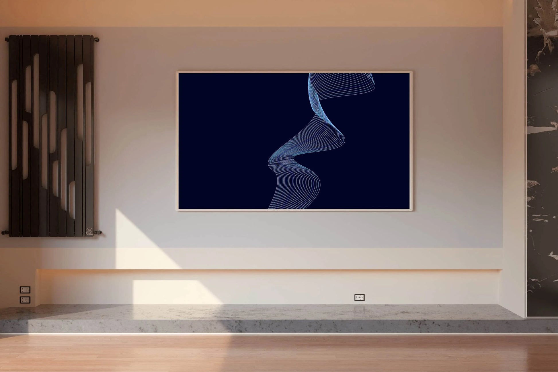 Blue Technology Waves with Black Shadow Abstract Wall Art - beink online art store