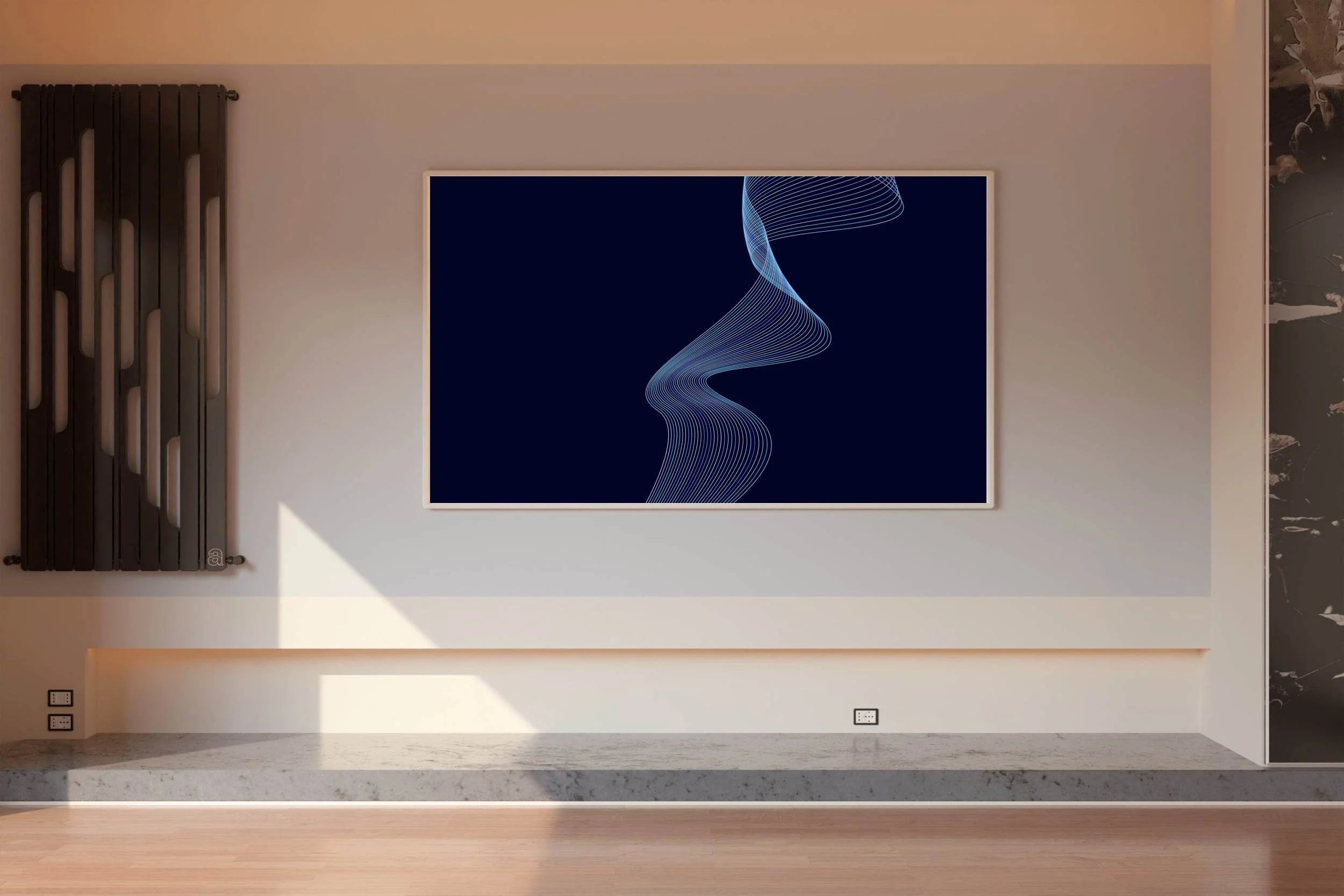 Blue Technology Waves with Black Shadow Abstract Wall Art - beink online art store