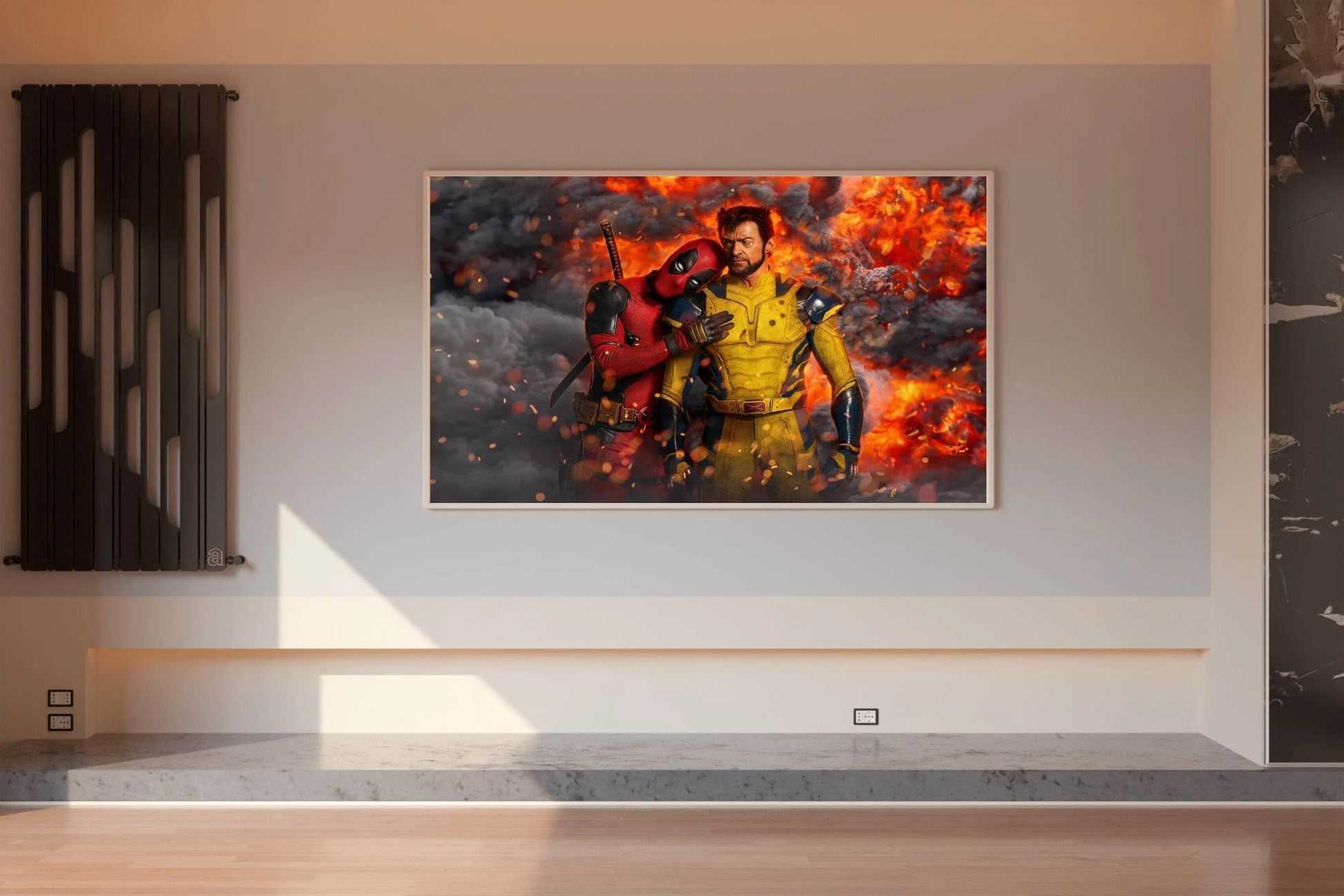 Funny Deadpool & Wolverine with Fire Background - beink online art store