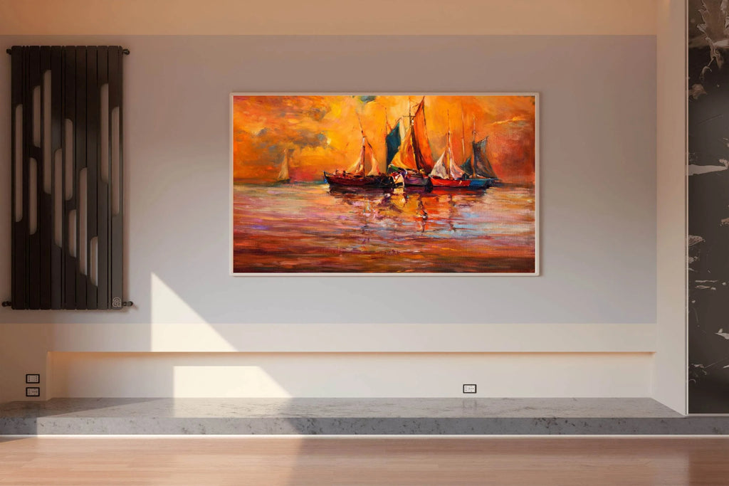 Fishing Boats in The Golden Sunset of The Sea Wall Art - beink online art store