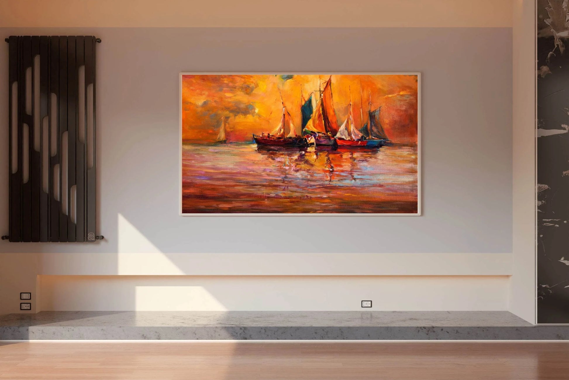 Fishing Boats in The Golden Sunset of The Sea Wall Art - beink online art store