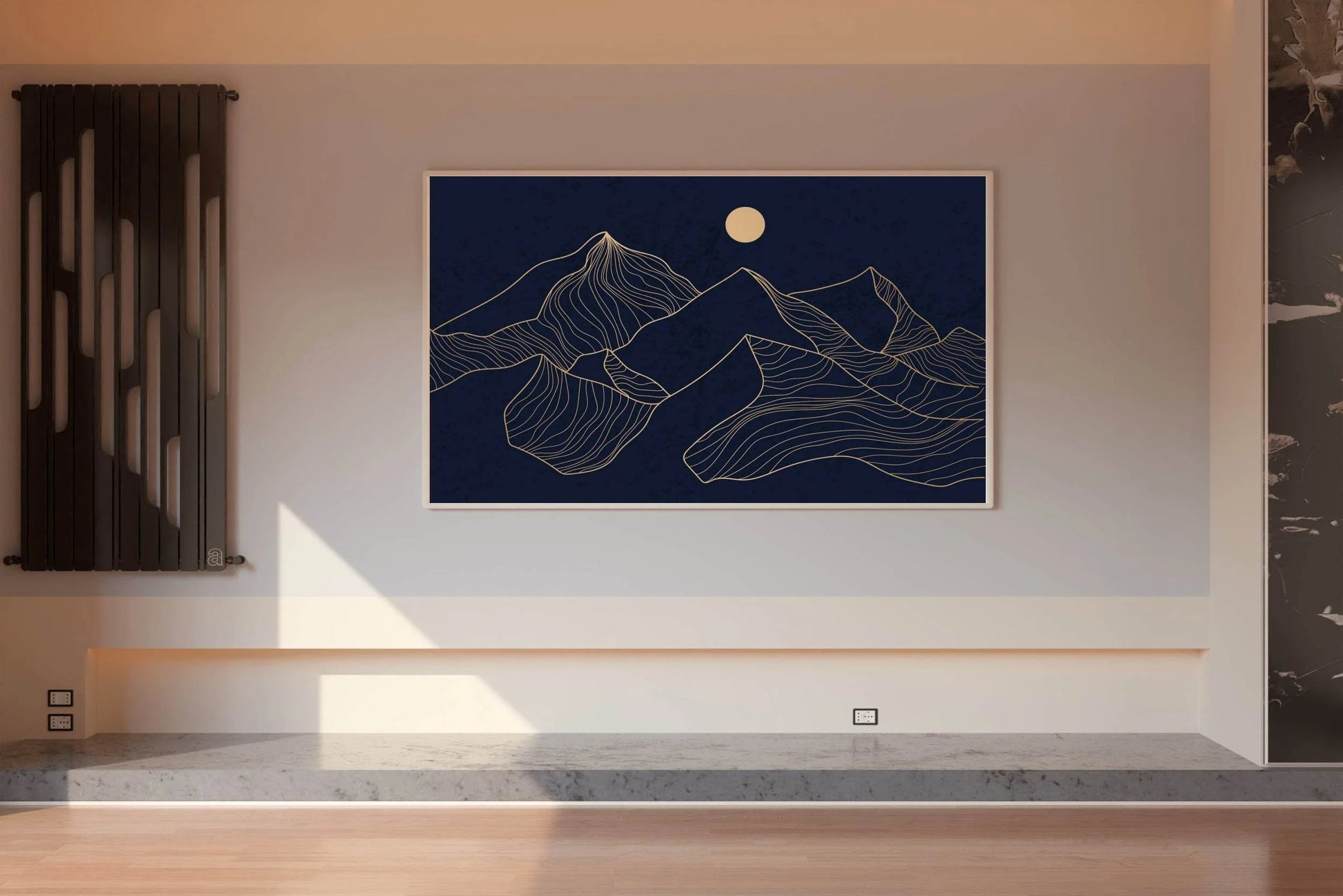 Mountain And Moon Portrait at Night Line Art - beink online art store