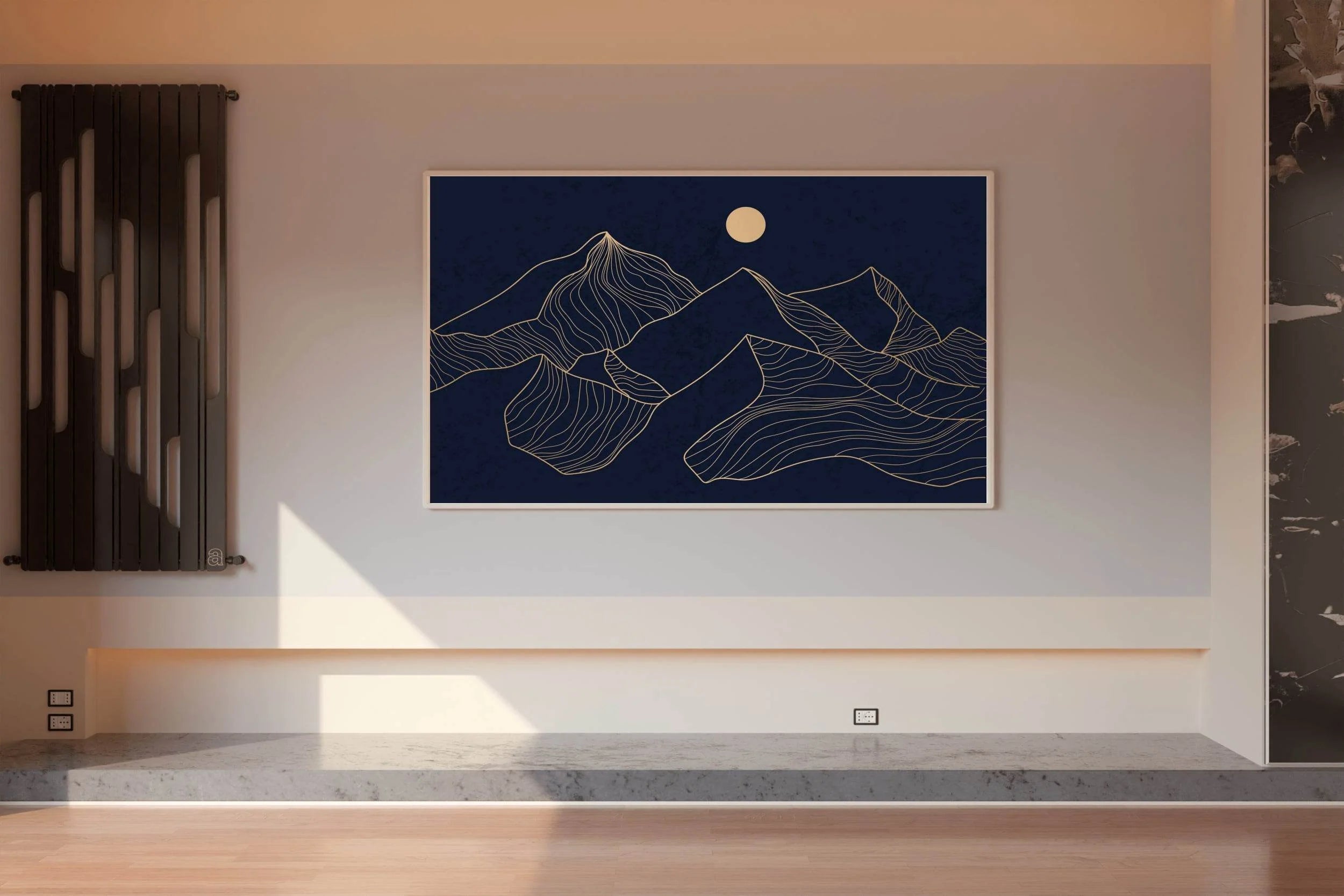 Mountain And Moon Portrait at Night Line Art - beink online art store