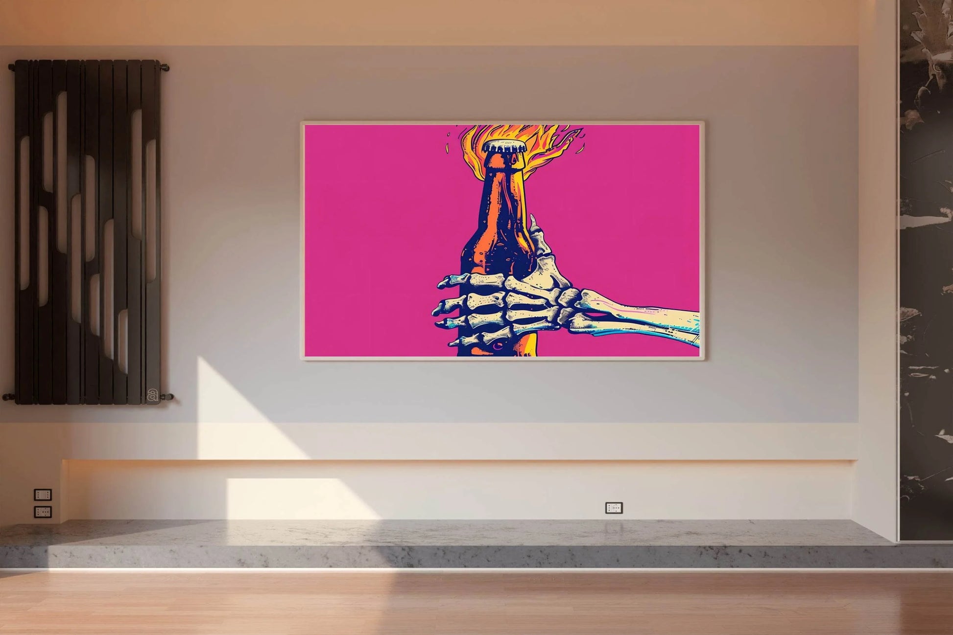 Skeleton Hand Grasping a Flaming Bottle Wall Art - beink online art store