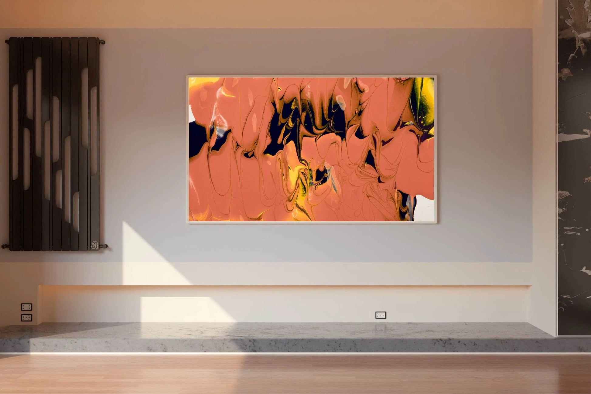 Black Paint Mixing With Yellow Abstract Wall Art - beink online art store