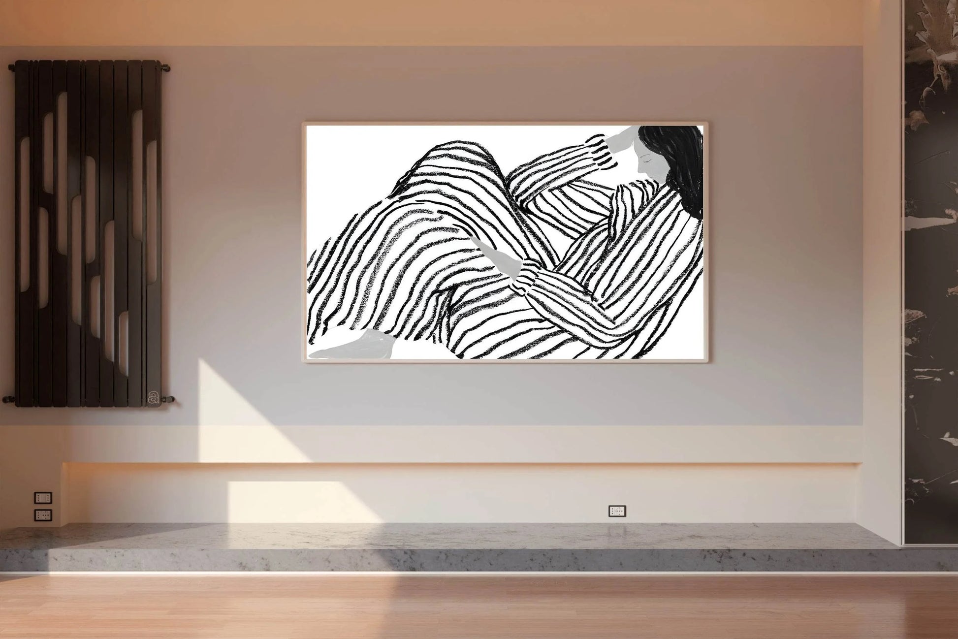 Black Painting of Girl Lost in Thought Wall Art - beink online art store