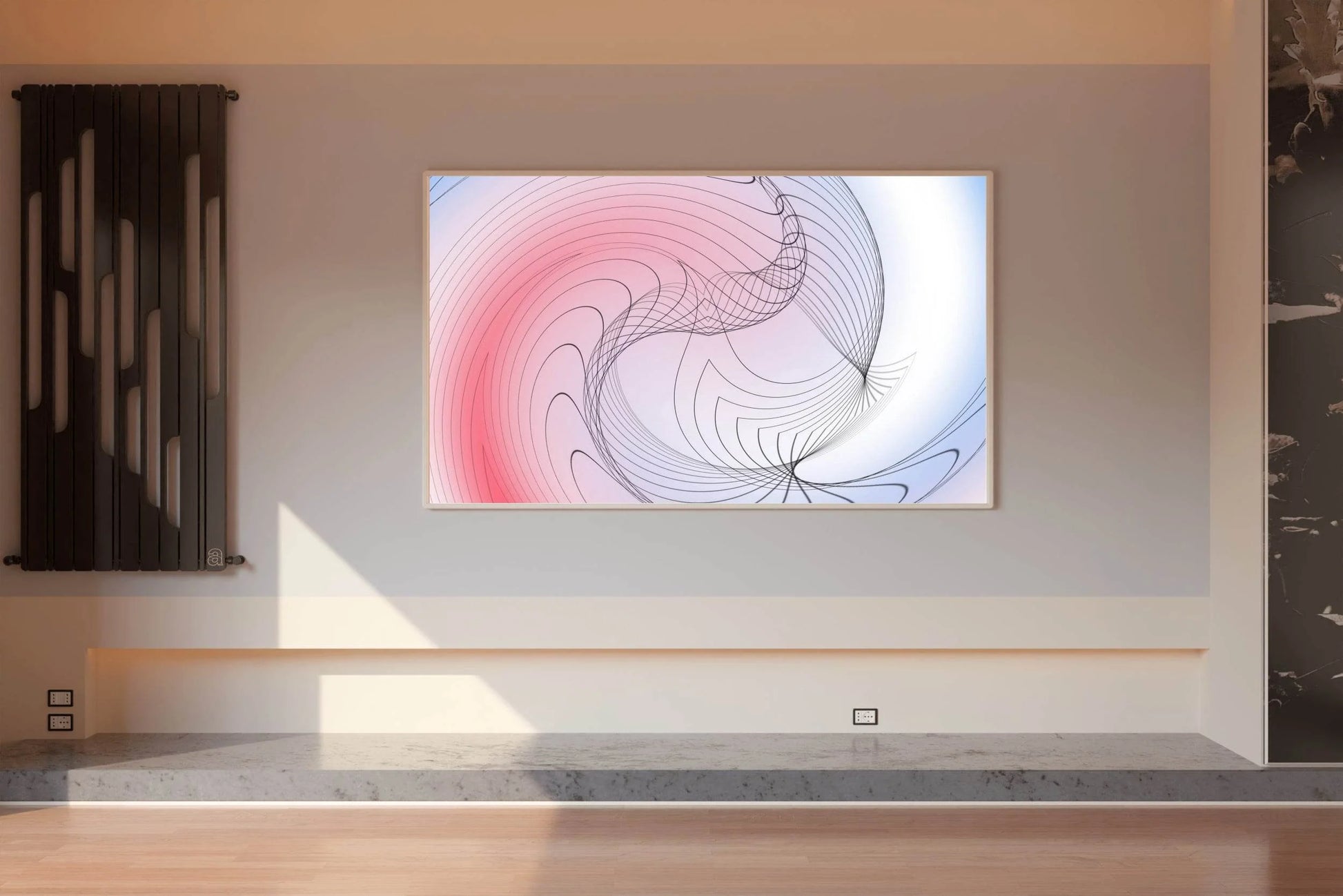 Oval Lines with Blue and Red Background Abstract Wall Art - beink online art store