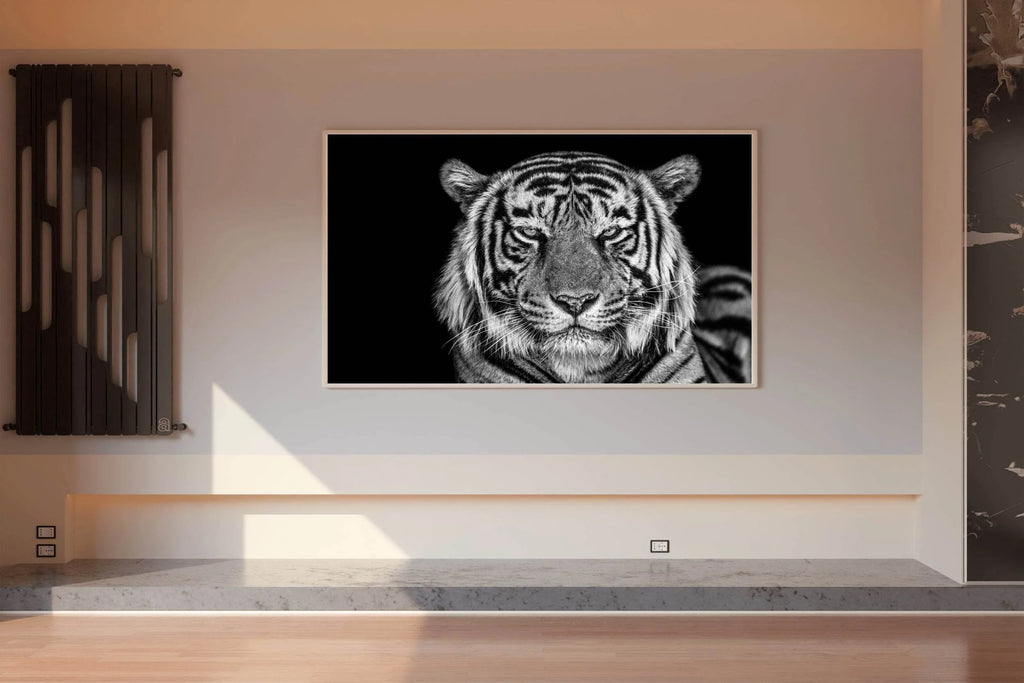 Bengal Tiger Face Cut Black & White Wall Art - beink online art store