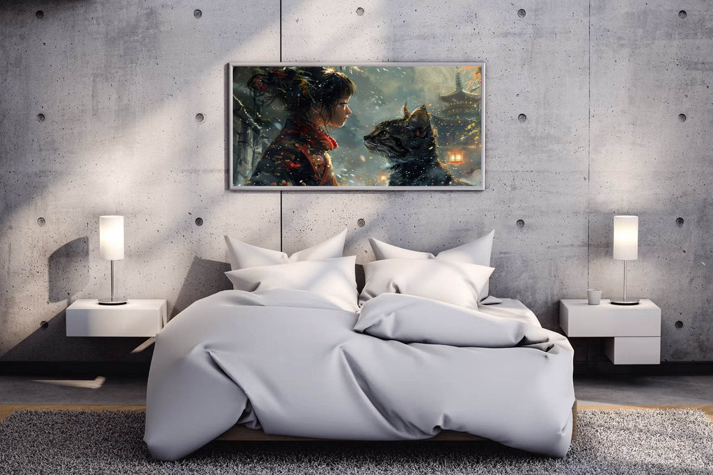 Painting of Girl and Cat Digital Art - beink online art store