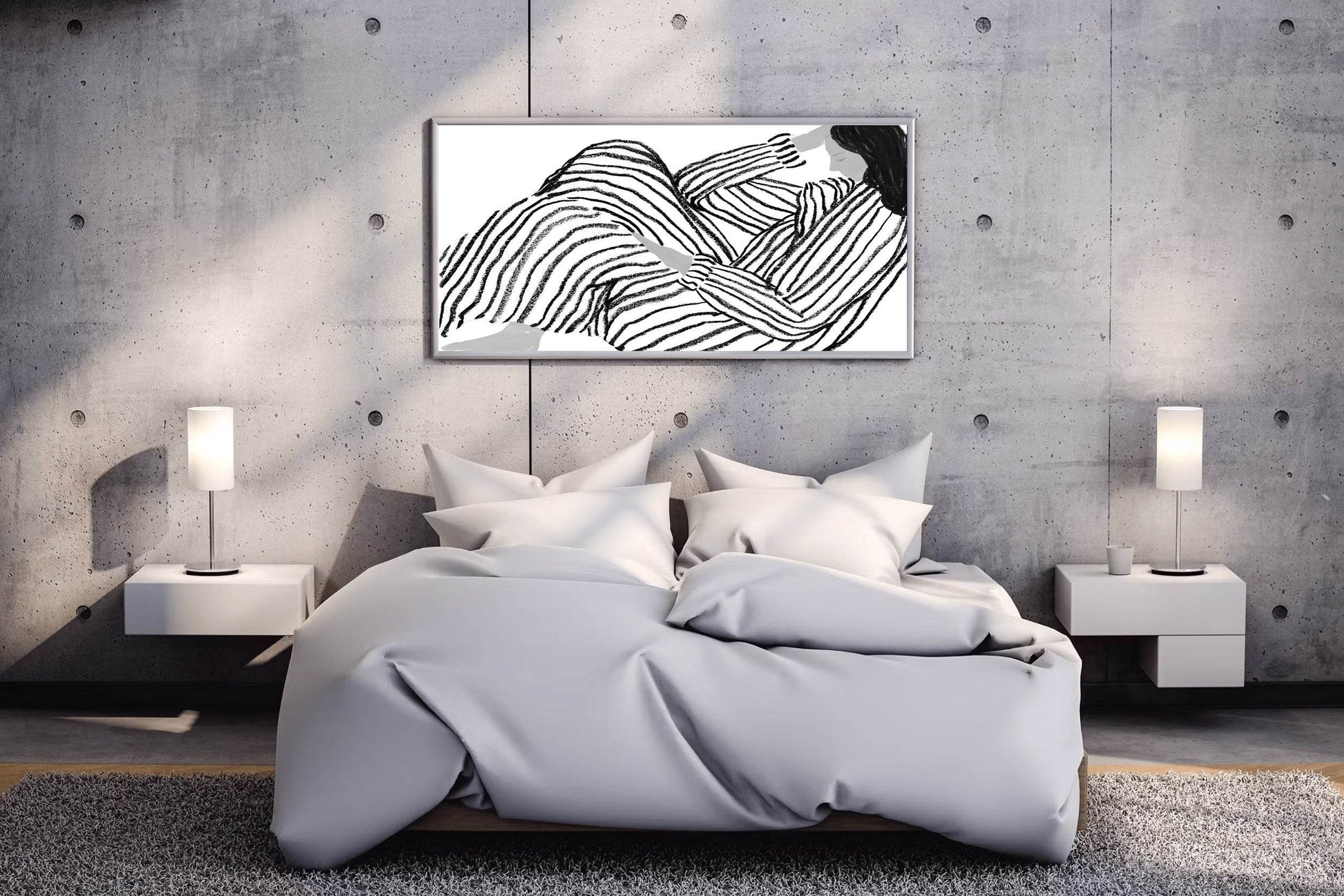 Black Painting of Girl Lost in Thought Wall Art - beink online art store