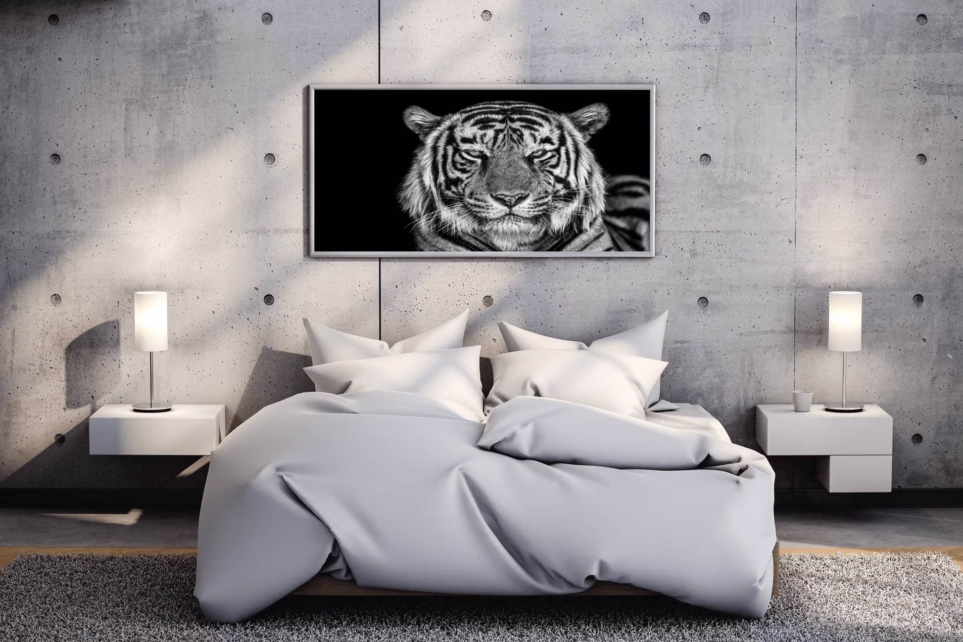 Bengal Tiger Face Cut Black & White Wall Art - beink online art store