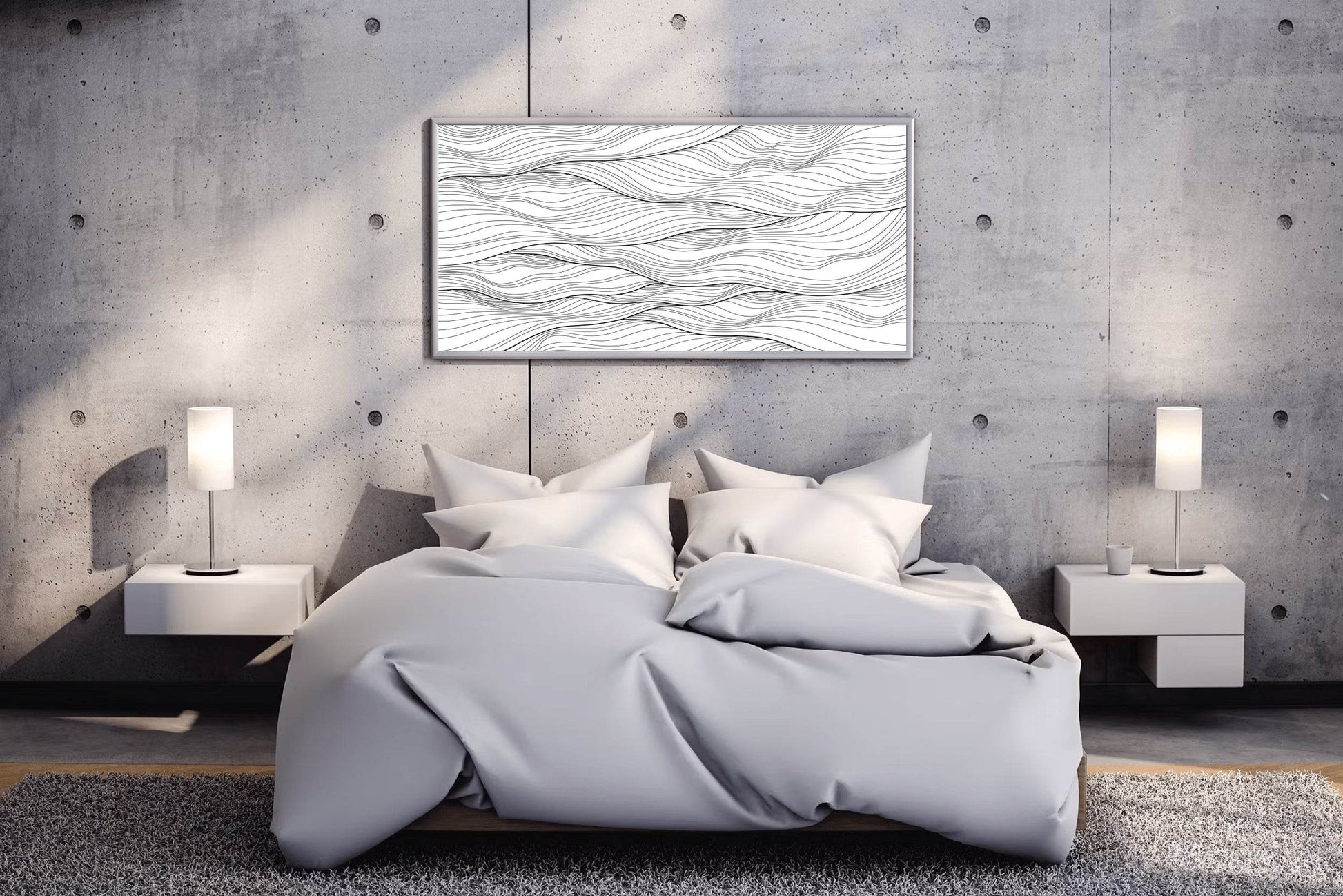 Black Thread Waves Abstract Wall Art - beink online art store