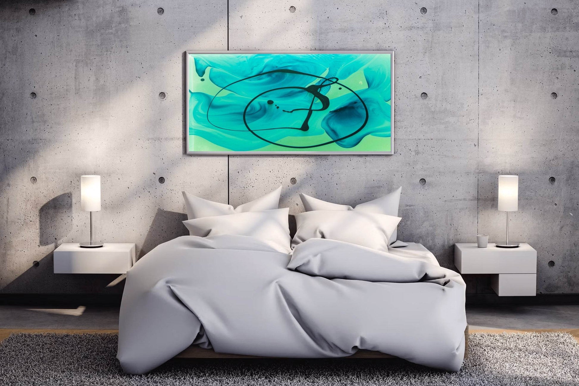 Cyan Oil Paint Abstract Wall Art - beink online art store