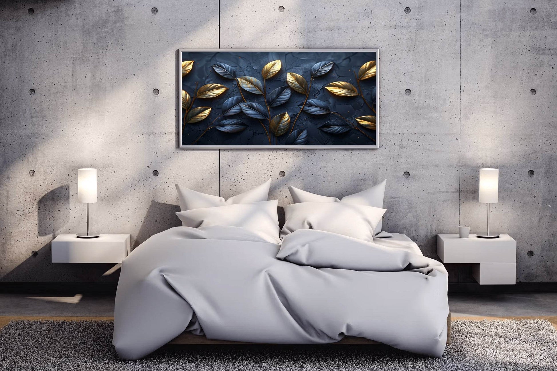 Classy Golden and Blue 3d Leaves Abstract Wall Art - beink online art store