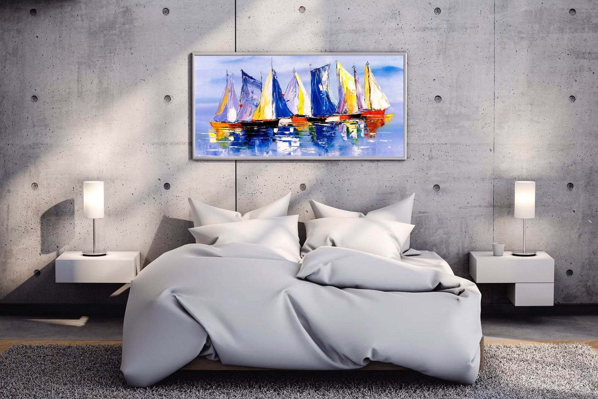Oil Painting of Colorful Sailboats Wall Art - beink online art store