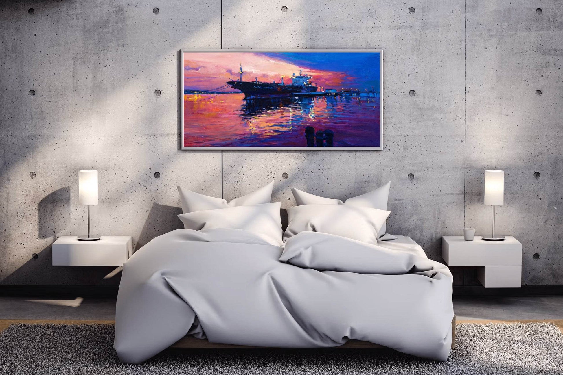Watercolor Painting Of Ship in Port Wall Art - beink online art store
