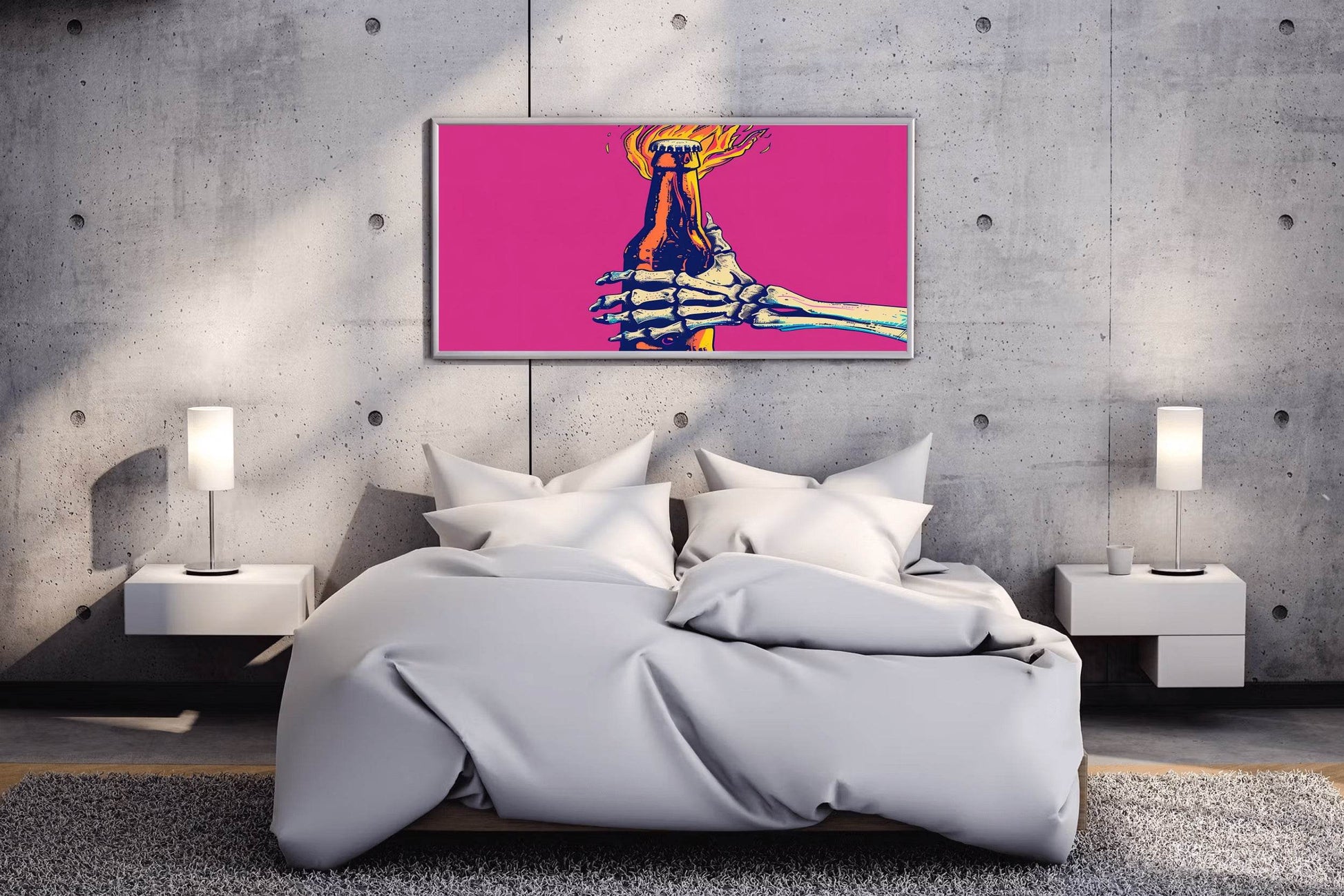 Skeleton Hand Grasping a Flaming Bottle Wall Art - beink online art store