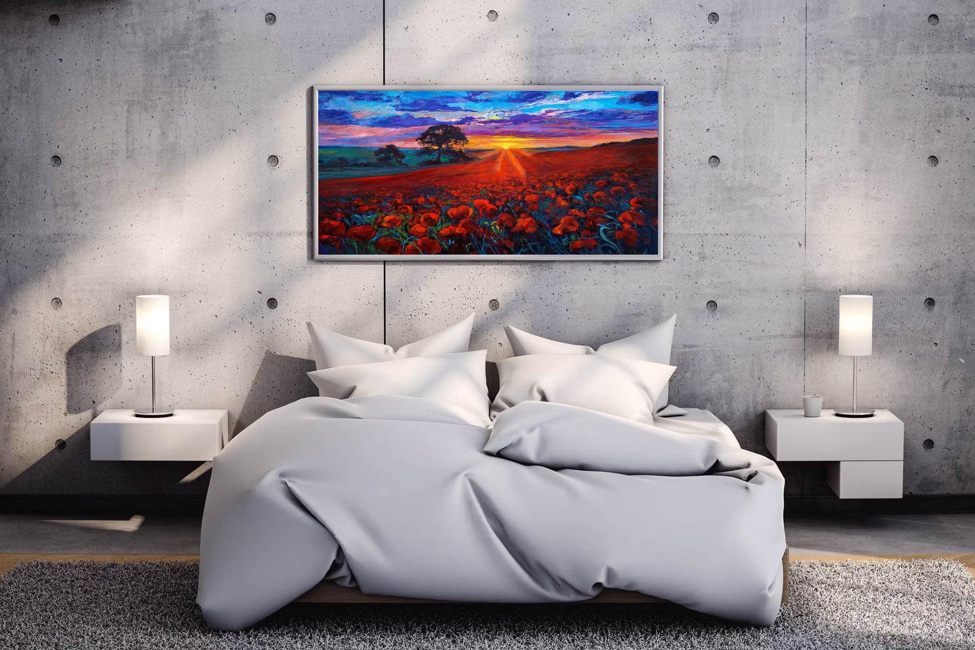 Oil Painting Sunrise In Flower Field Wall Art - beink online art store