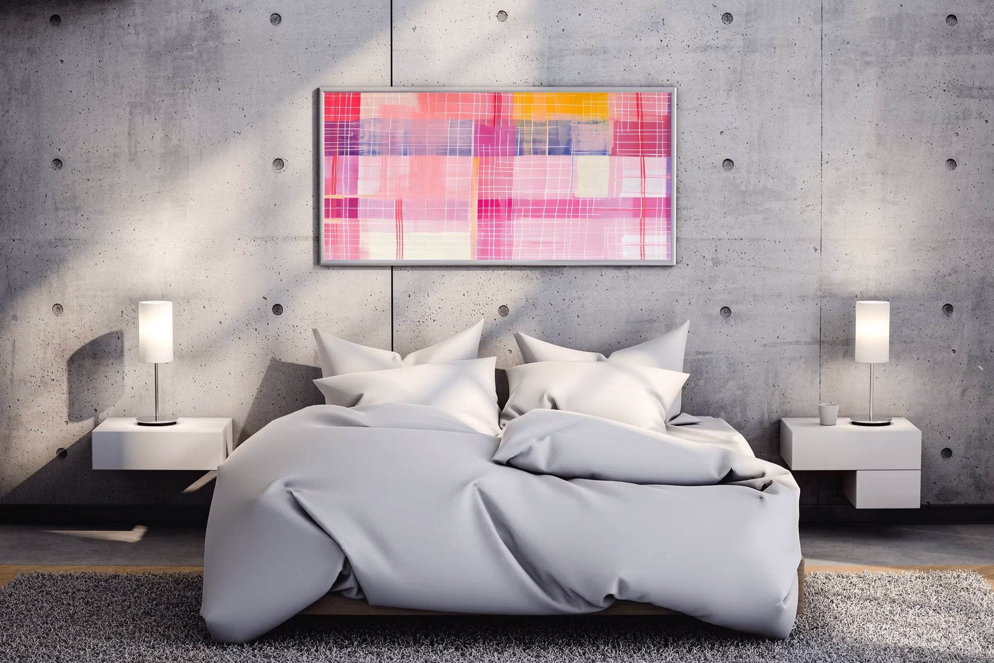 Abstract Painting of a Pink and Yellow Plaid - beink online art store
