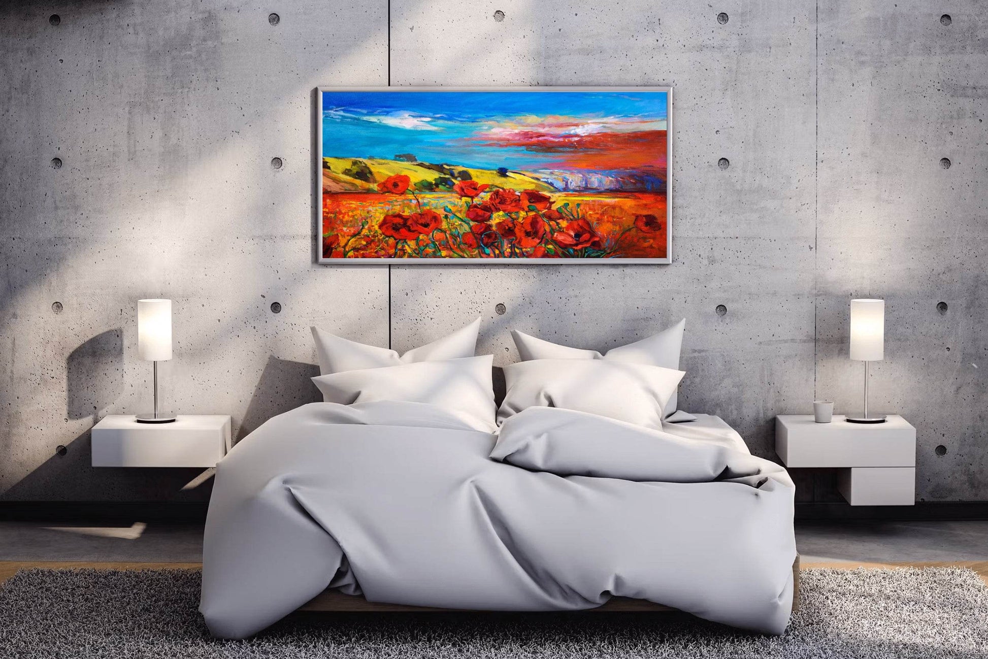 Watercolor Painting Of Poppy Field - beink online art store