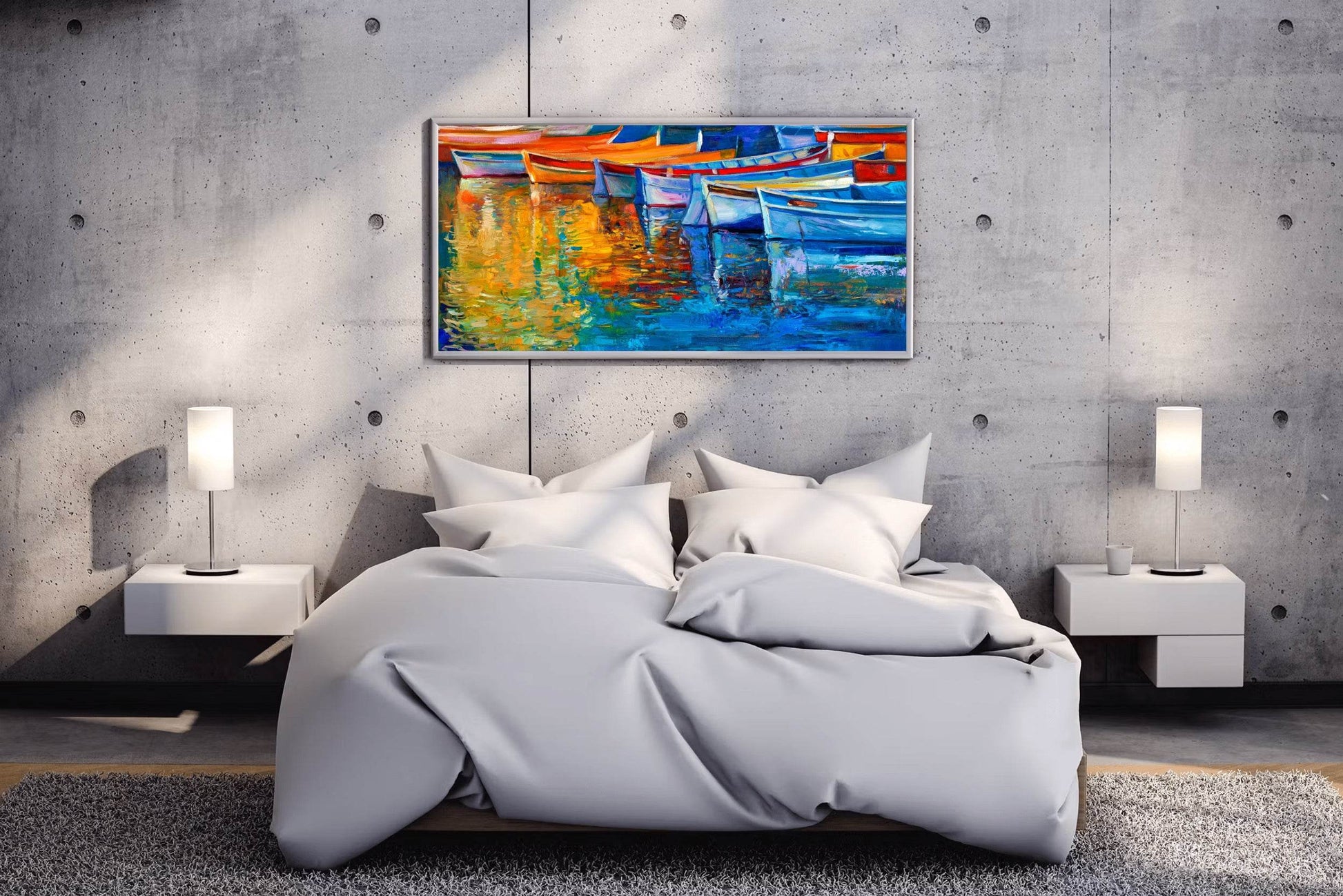 Oil Painting of Colorful Fishing Boats Wall Art - beink online art store