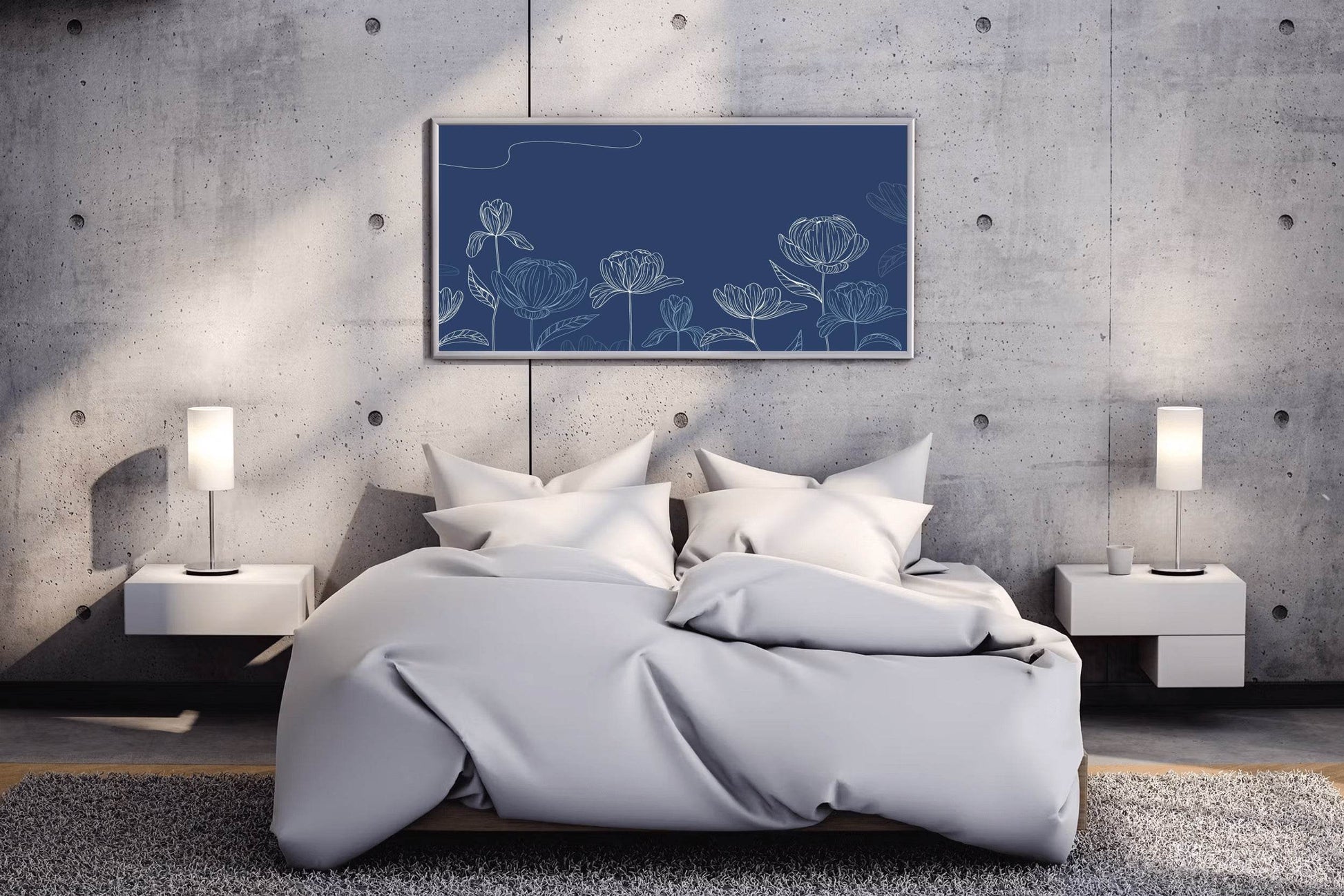 Aster Flowers With Blue Background Wall Art - beink online art store