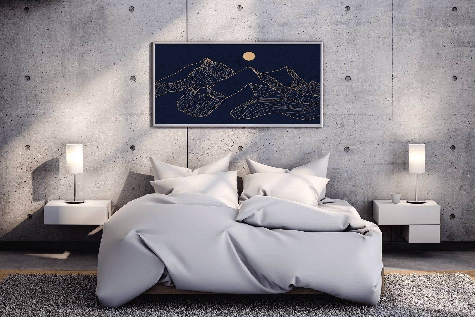 Mountain And Moon Portrait at Night Line Art - beink online art store