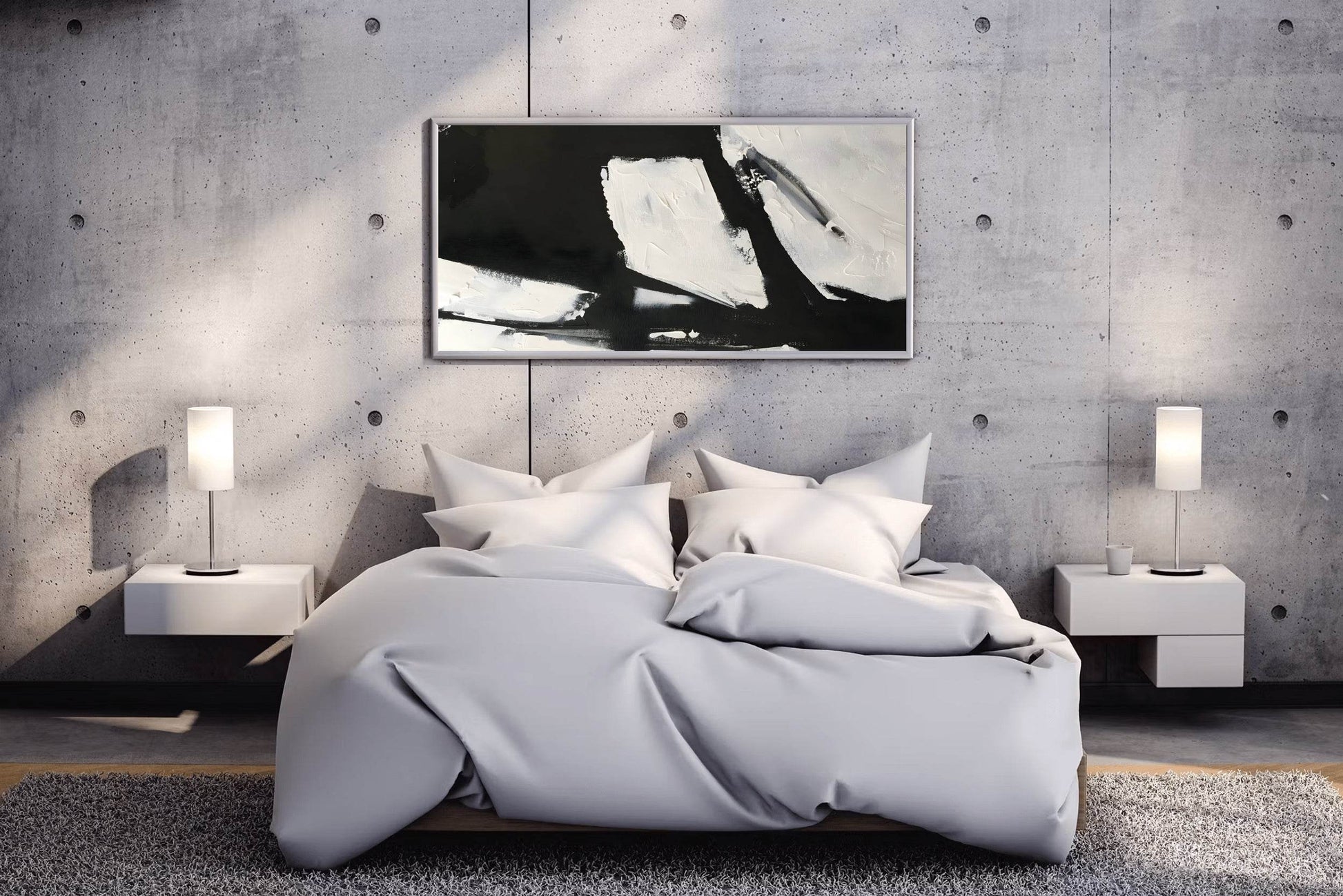 Black and White Paint Brush Strokes Wall Art - beink online art store