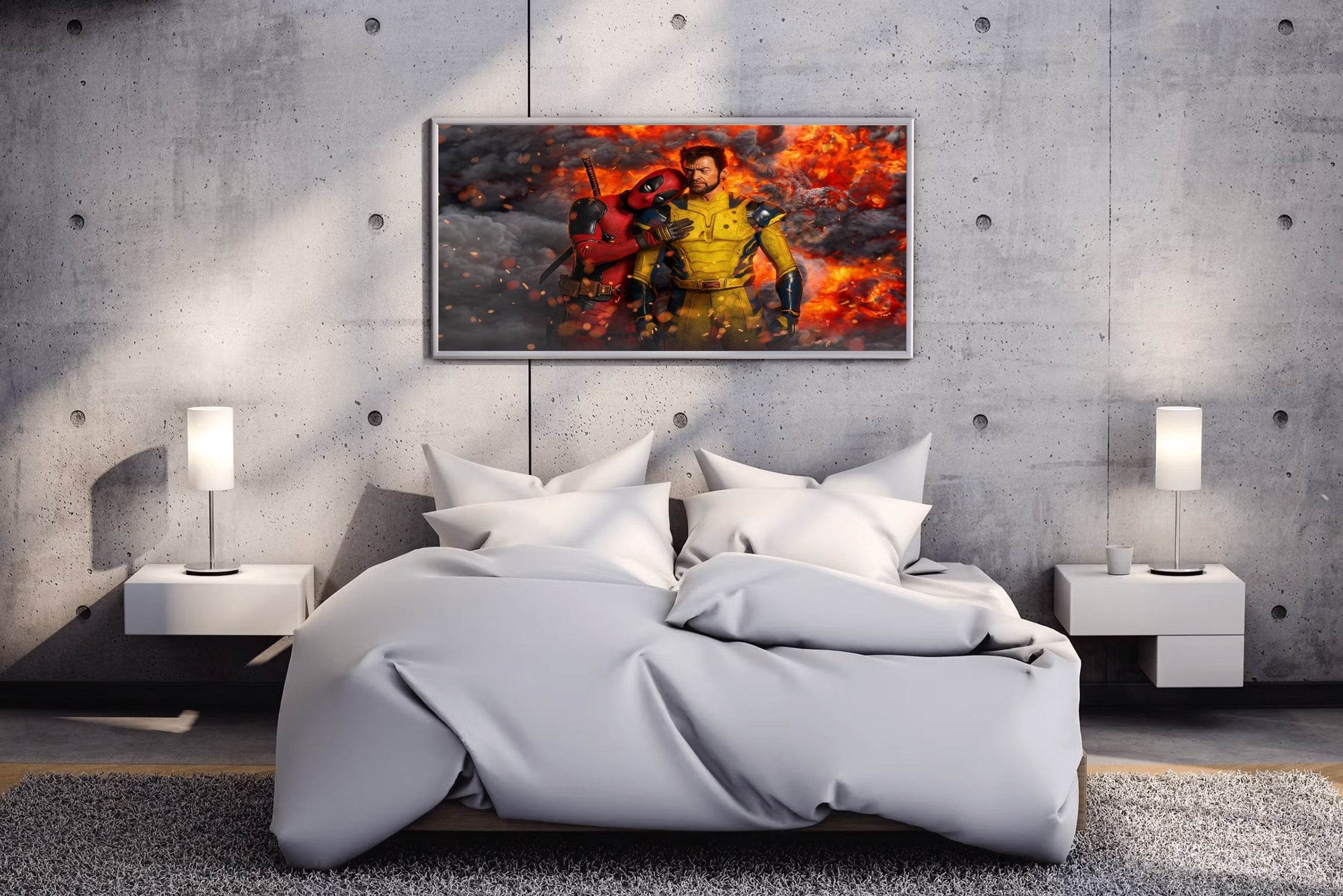 Funny Deadpool & Wolverine with Fire Background - beink online art store